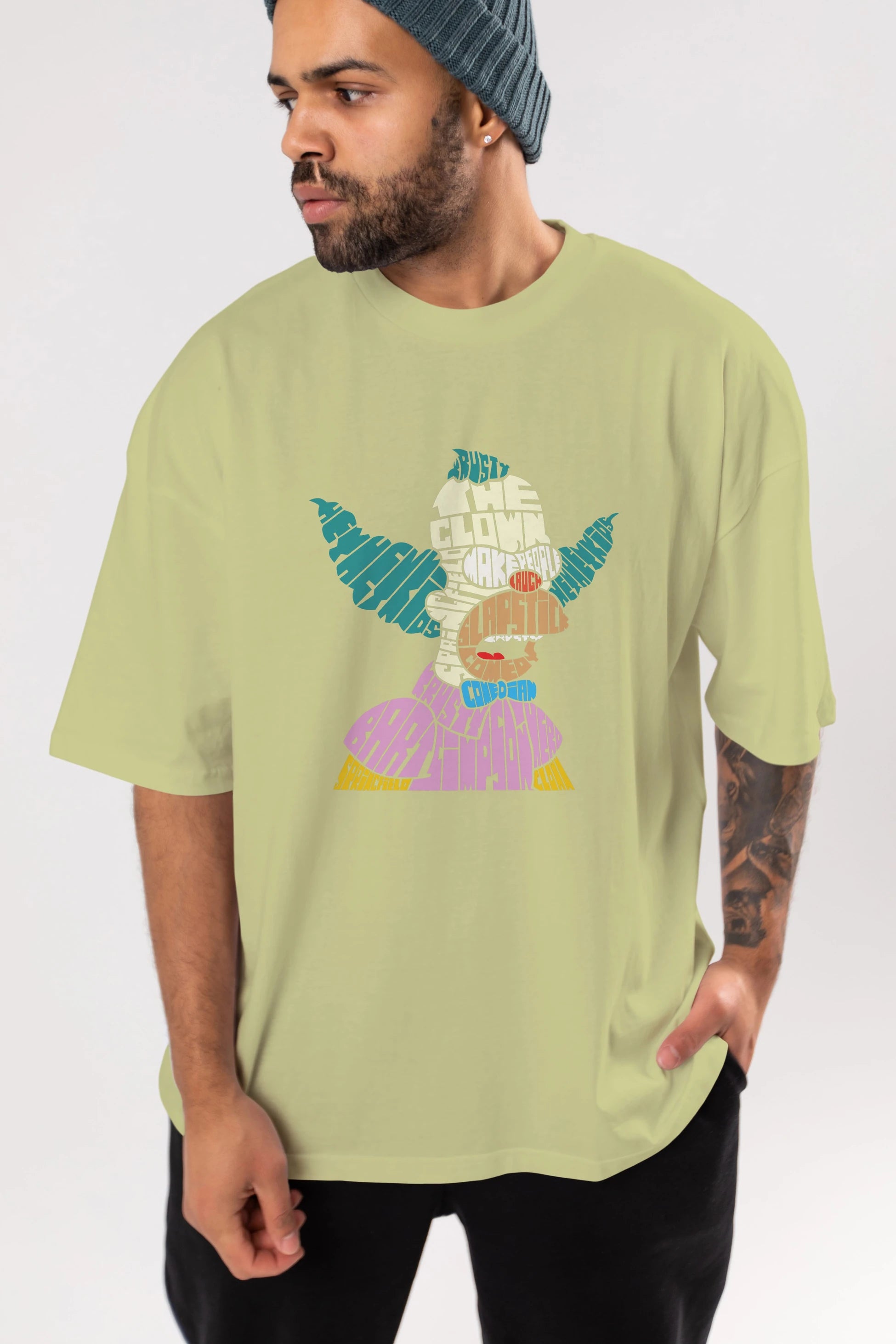 Krusty Clown Ön Baskılı Oversize t-shirt %100 pamuk Erkek Kadın Unisex