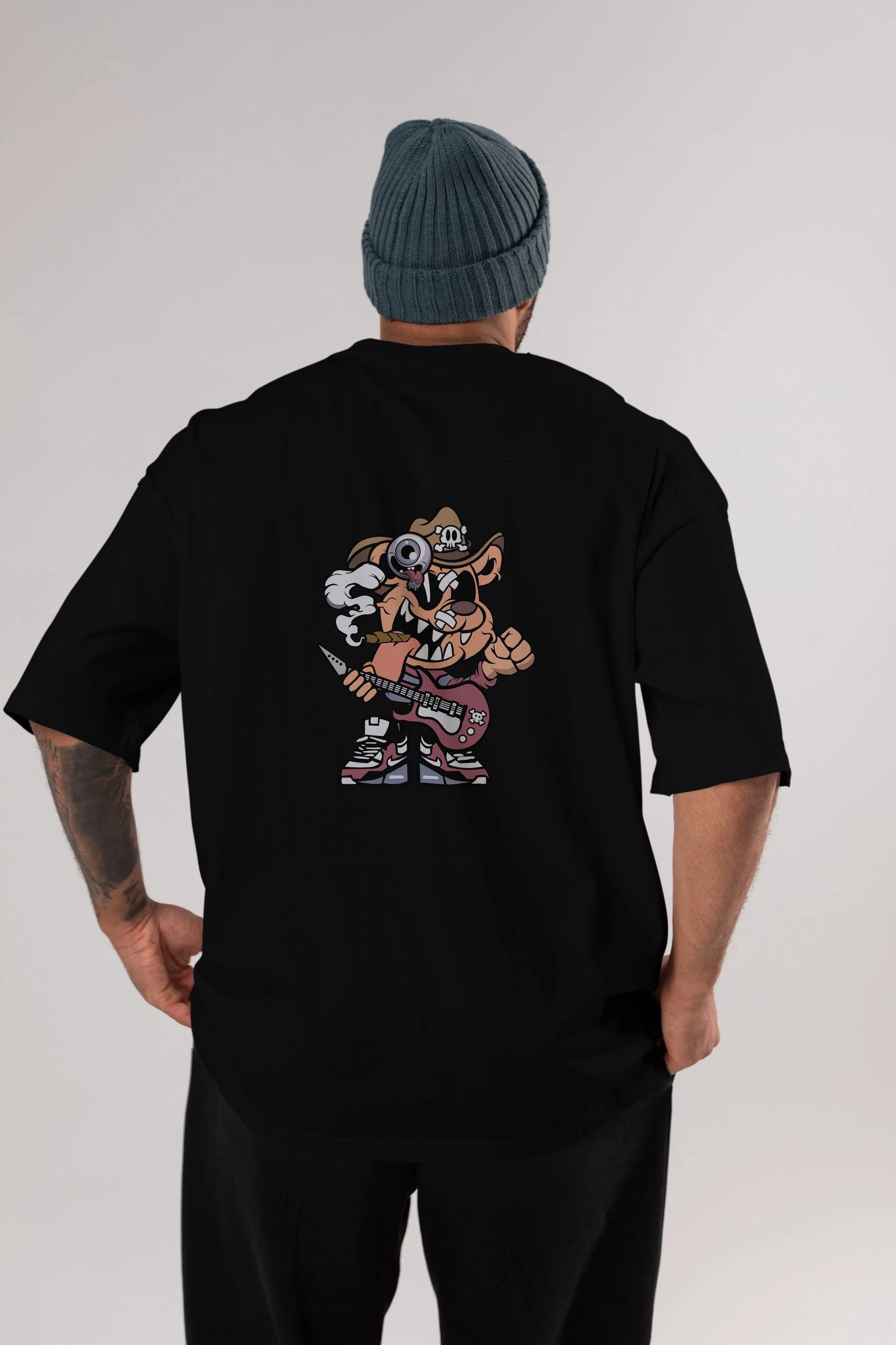 Freddy Bear Arka Baskılı Oversize t-shirt Erkek Kadın Unisex %100 Pamuk tişort