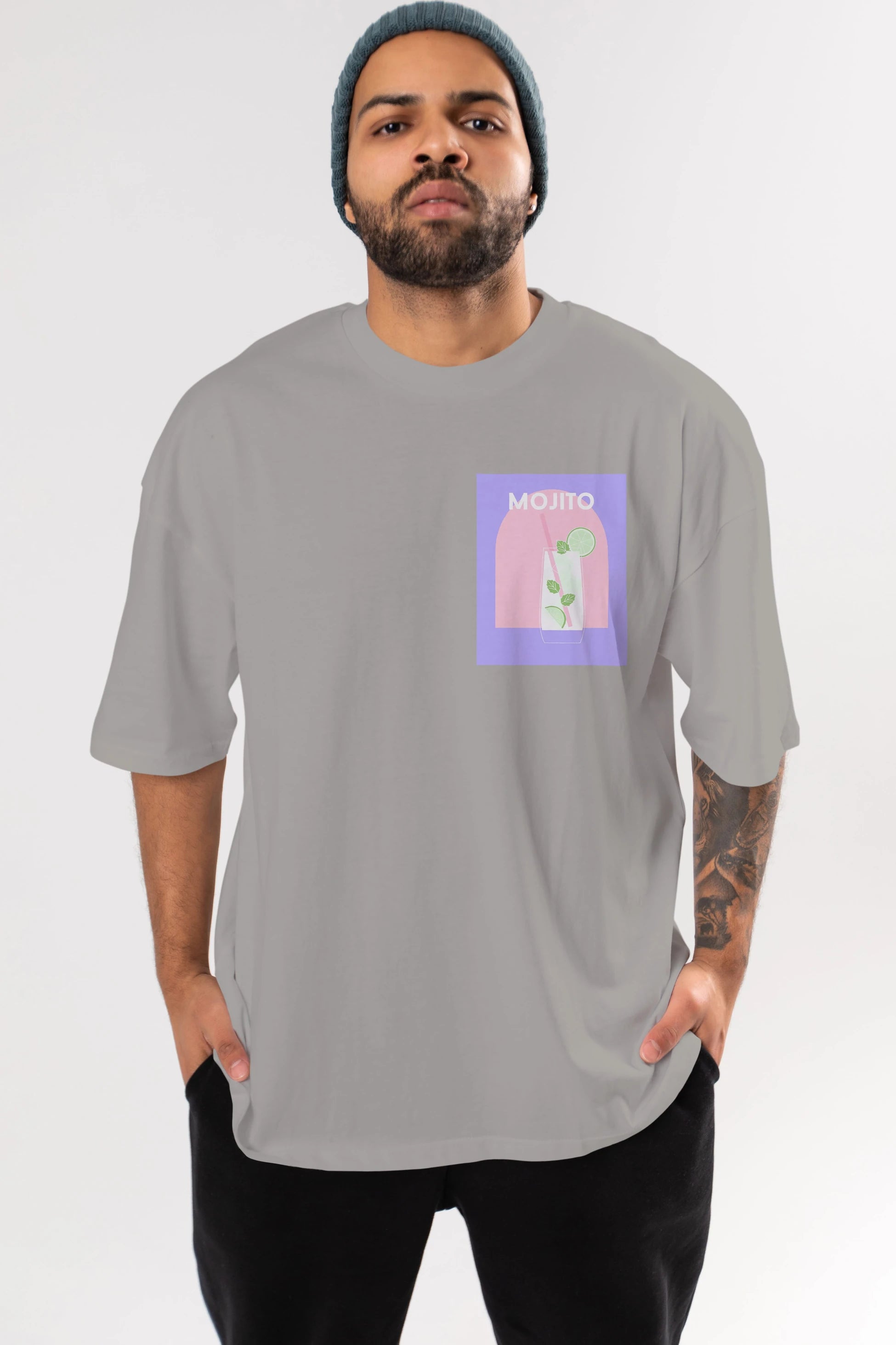 Mojito 2 Ön Sol Baskılı Oversize t-shirt Erkek Kadın Unisex %100 Pamuk Bisiklet Yaka tişort