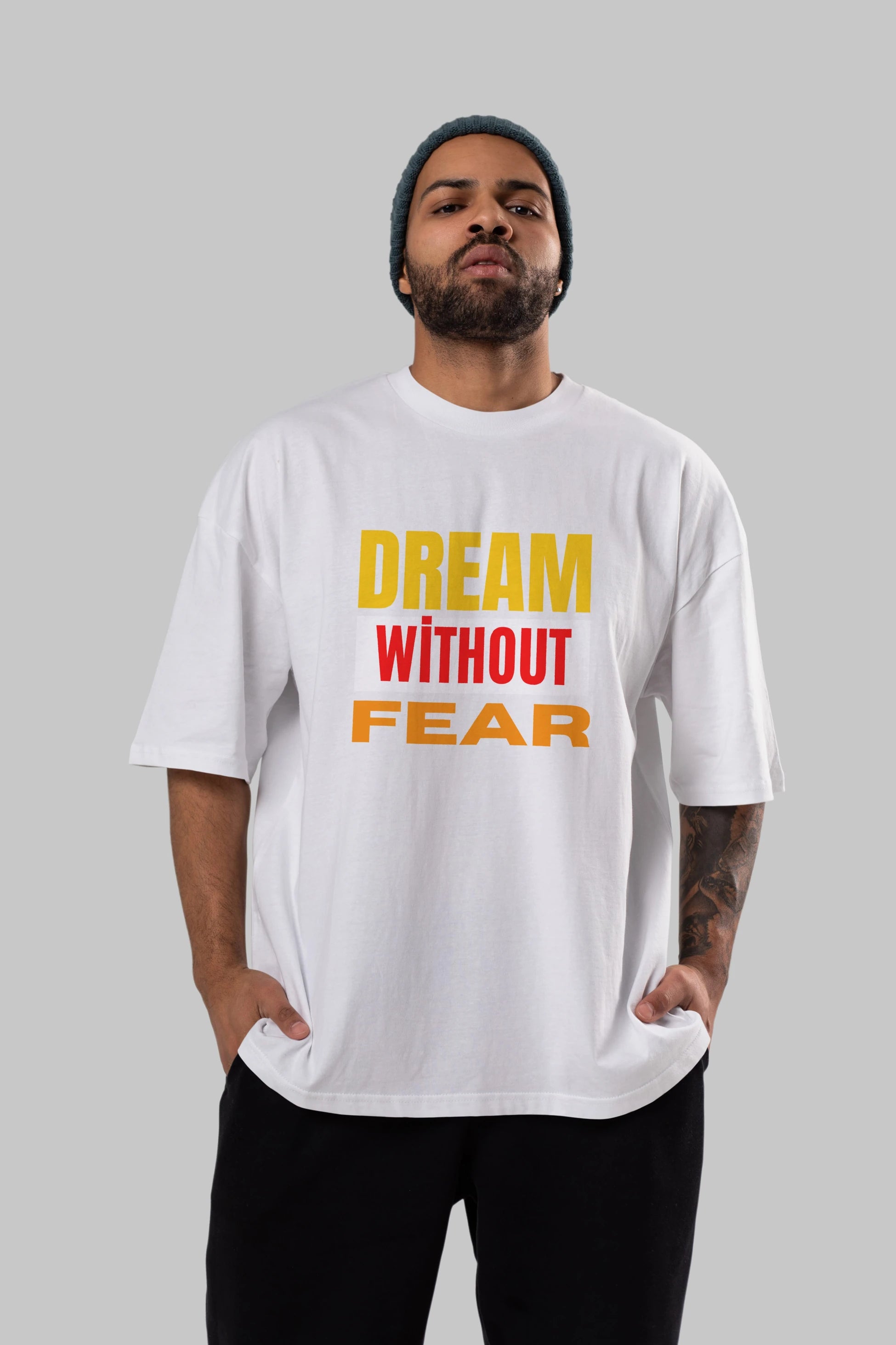 Dream Without Fear Ön Baskılı Oversize t-shirt Erkek Kadın Unisex