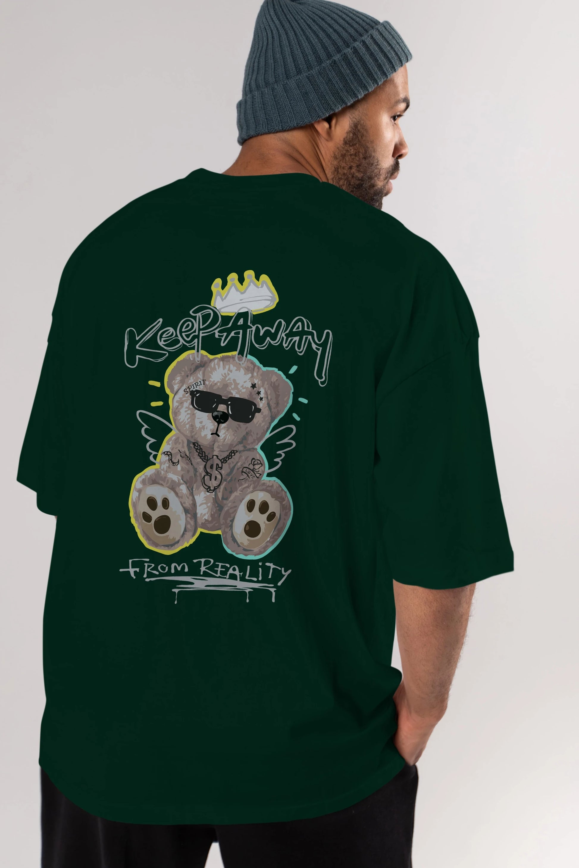 Keep Away Bear Arka Baskılı Oversize t-shirt Erkek Kadın Unisex