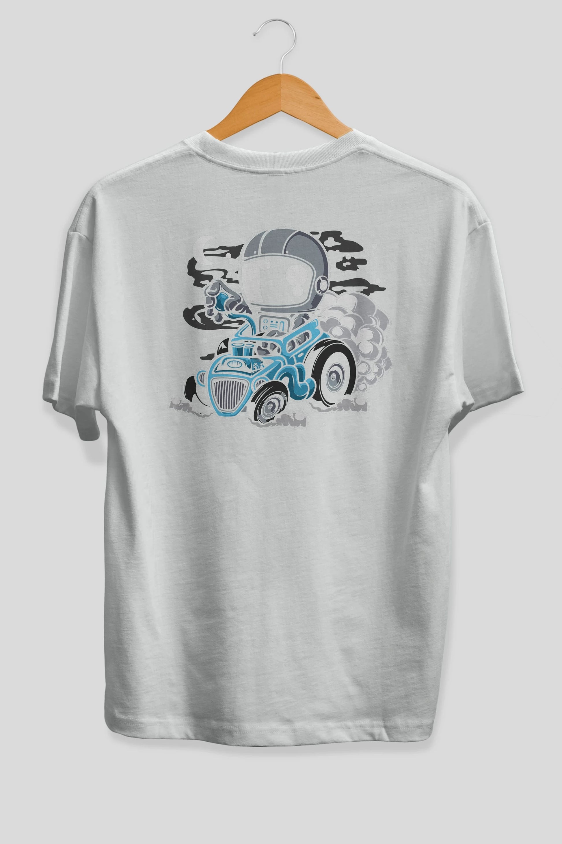 Astronaut Hotrod Arka Baskılı Oversize t-shirt Erkek Kadın Unisex