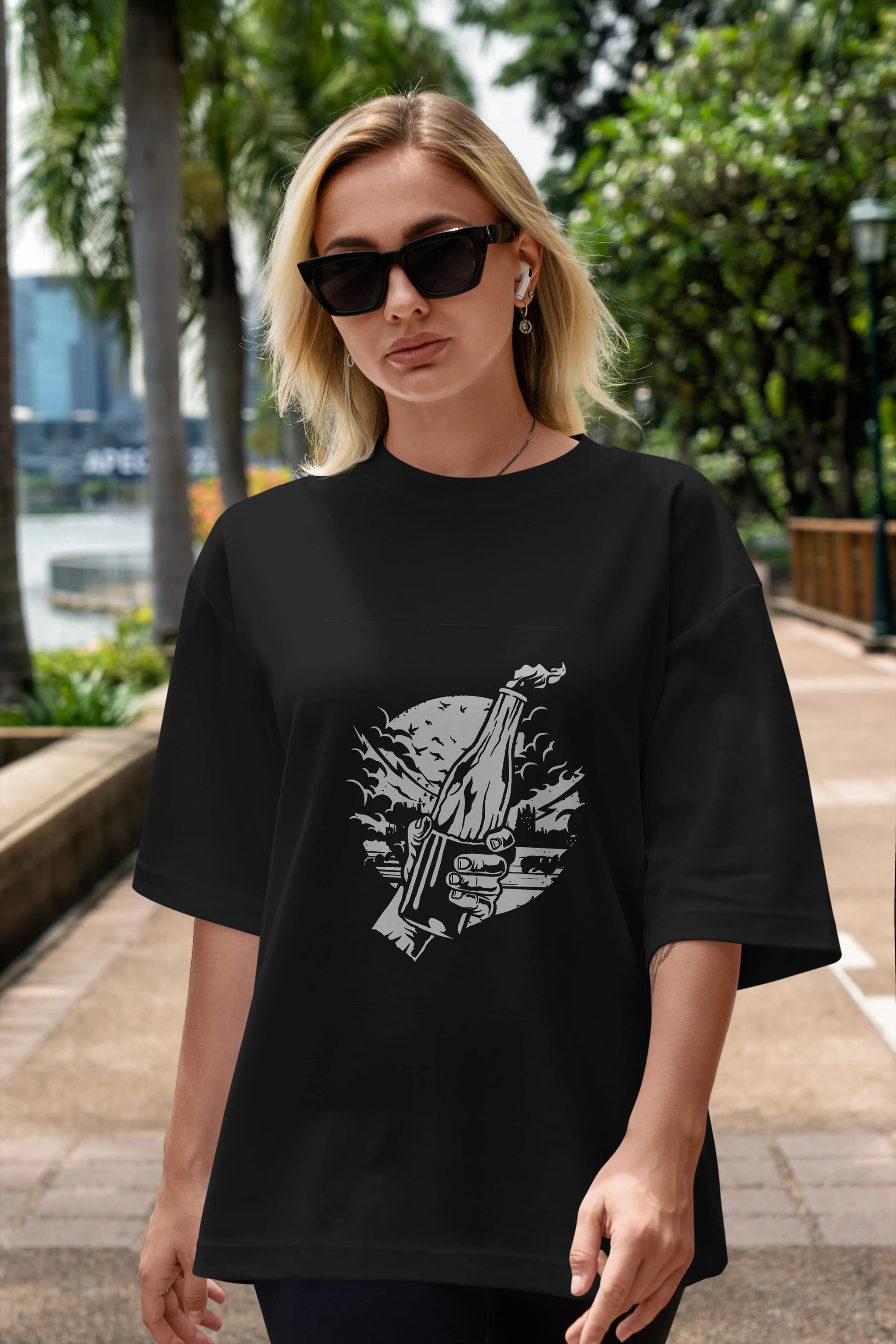 Molotov Cocktail Ön Baskılı Oversize t-shirt Erkek Kadın Unisex %100 Pamuk tişort