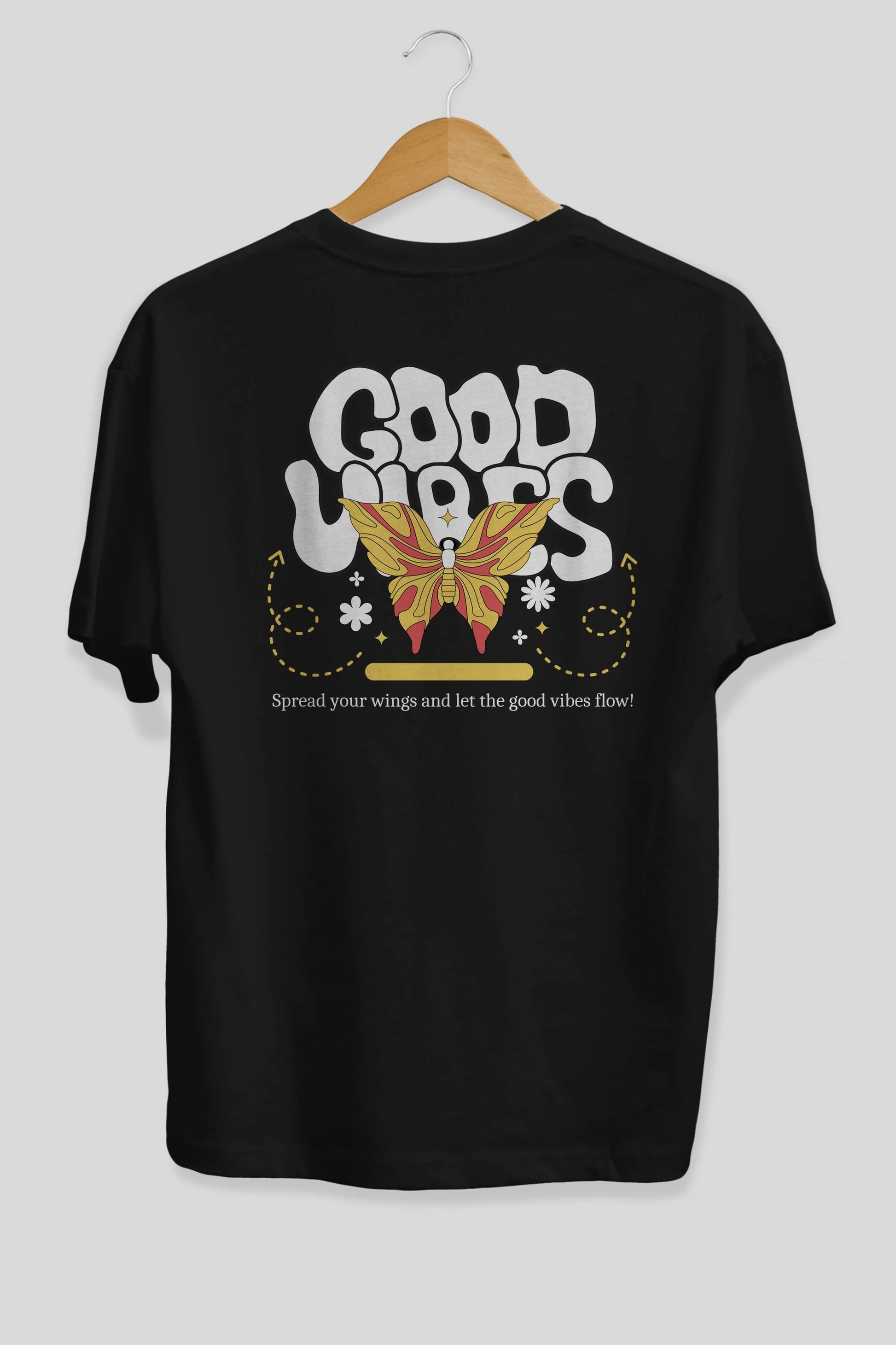Good Vibes Yazılı 4 Arka Baskılı Oversize t-shirt Erkek Kadın Unisex