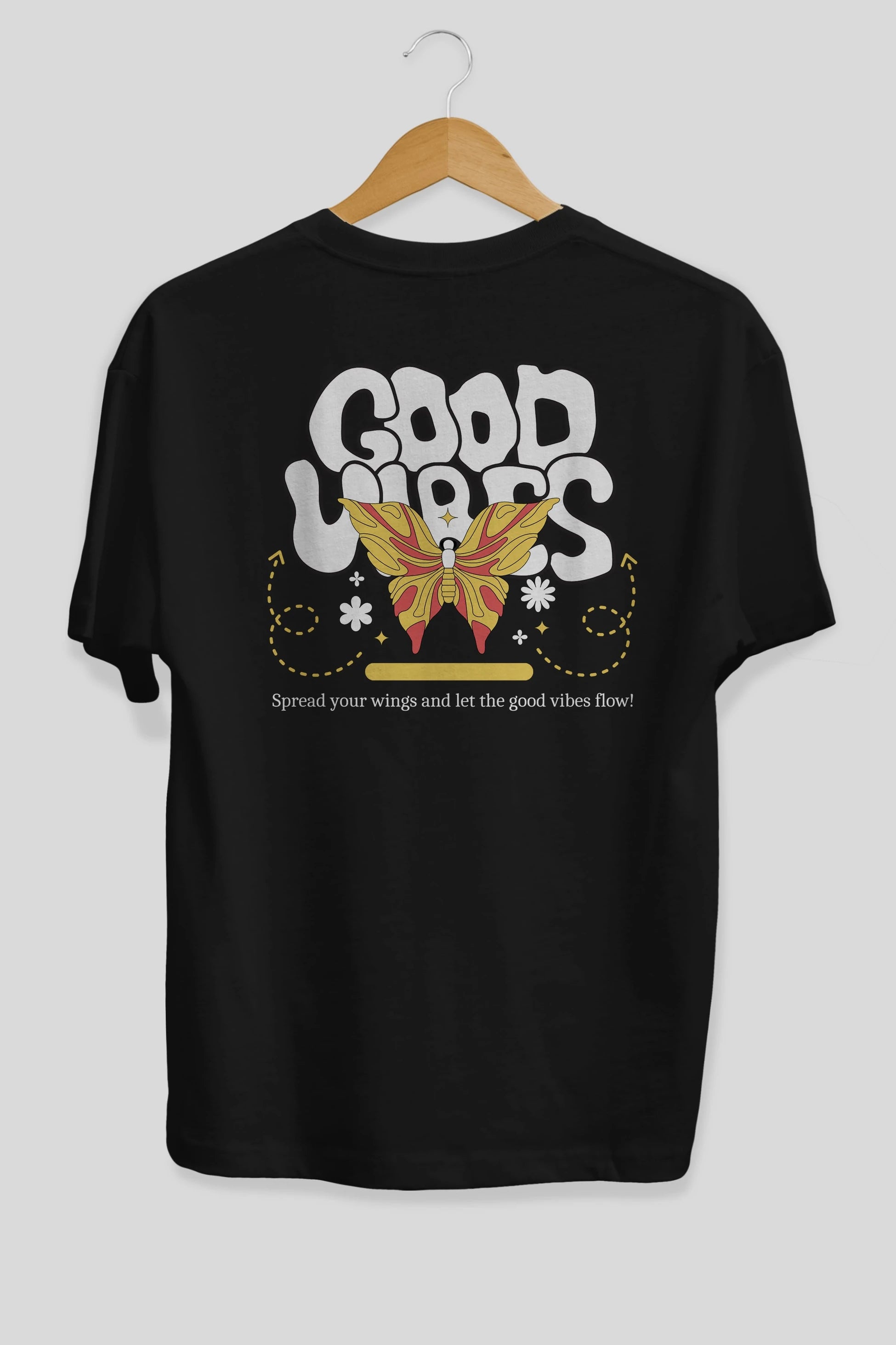 Good Vibes Yazılı 4 Arka Baskılı Oversize t-shirt Erkek Kadın Unisex