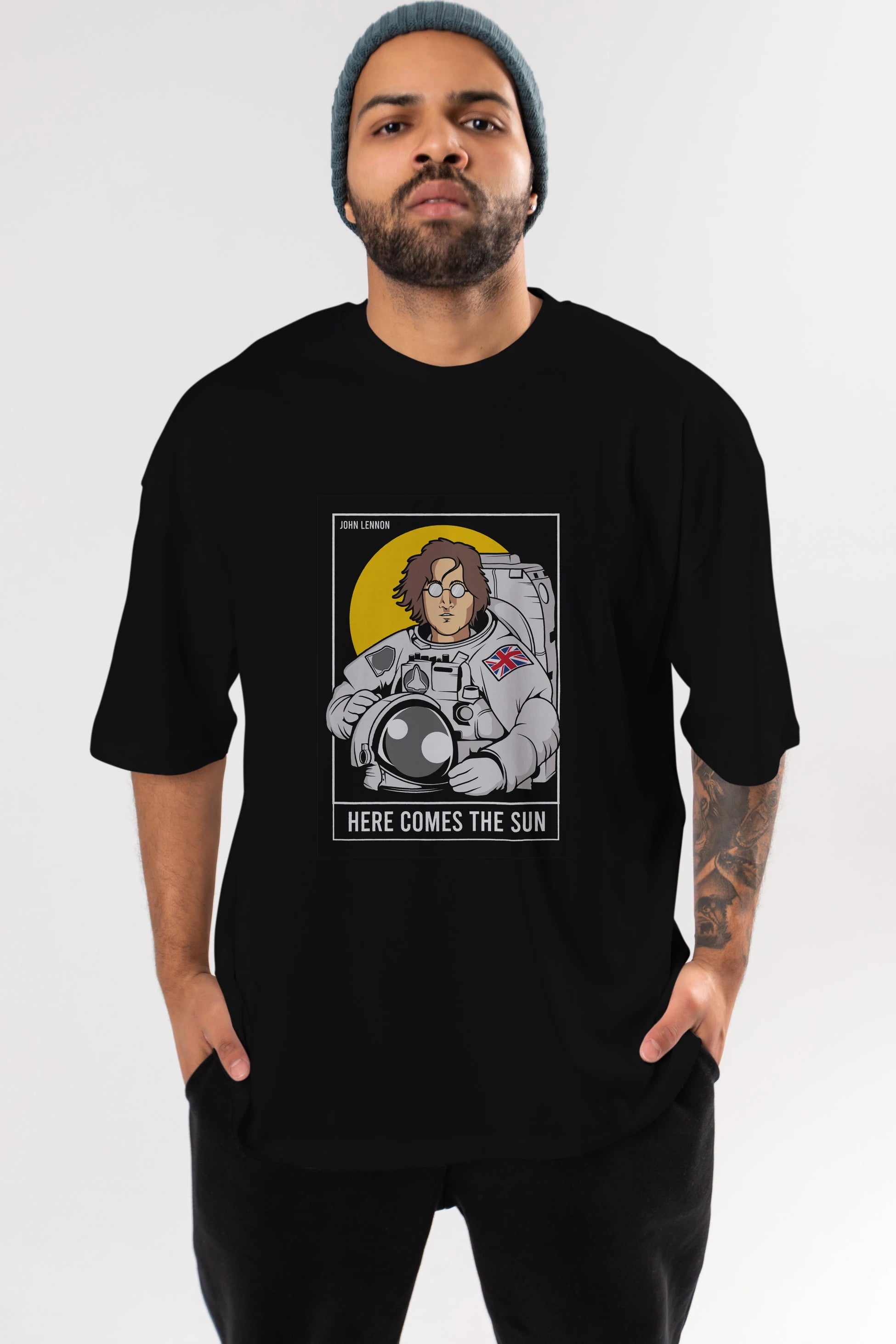 John Lennon Astronot Ön Baskılı Oversize t-shirt Erkek Kadın Unisex %100 Pamuk tişort