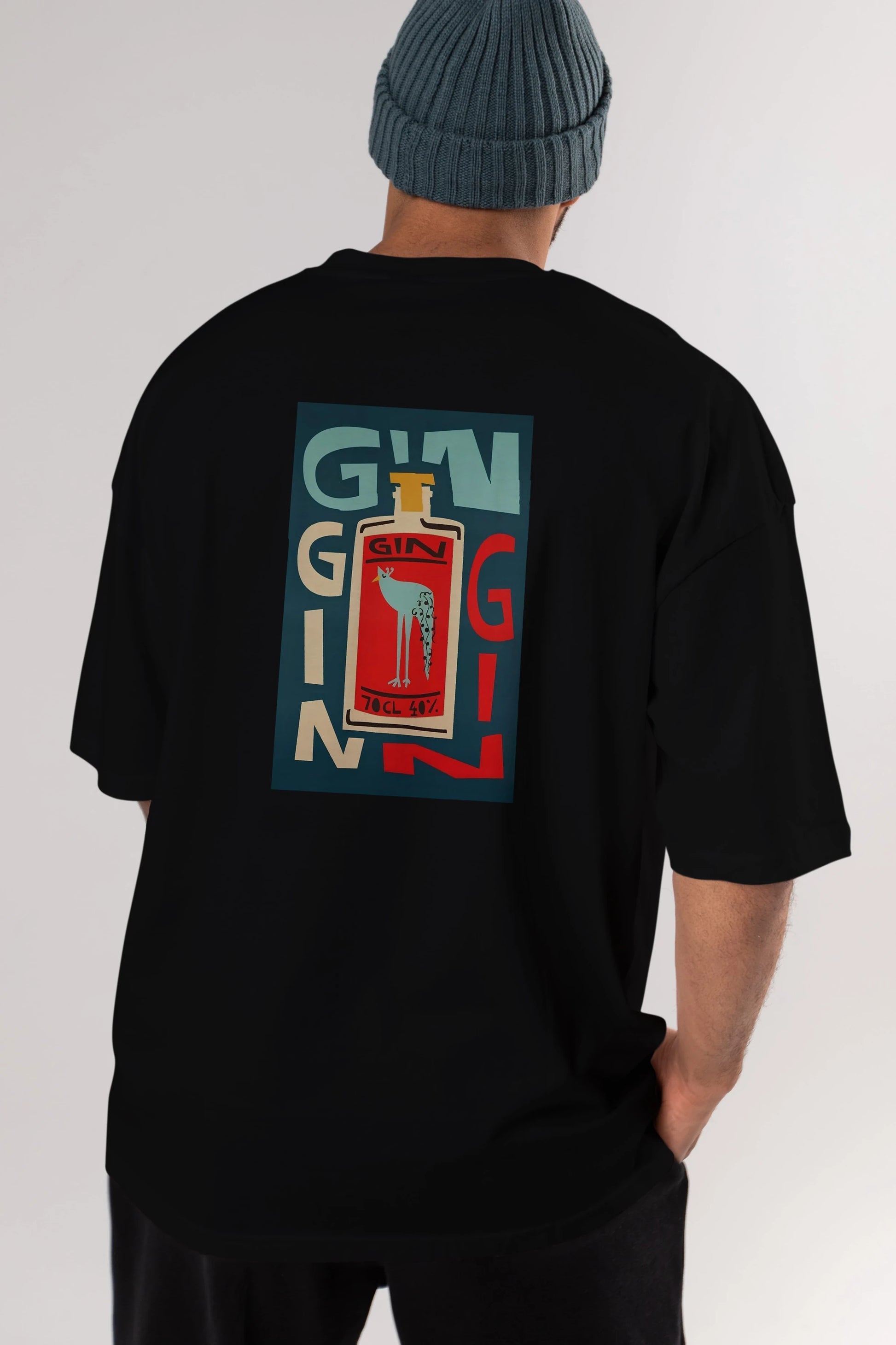 Gin 2 Arka Baskılı Oversize t-shirt Erkek Kadın Unisex %100 Pamuk Bisiklet Yaka tişort