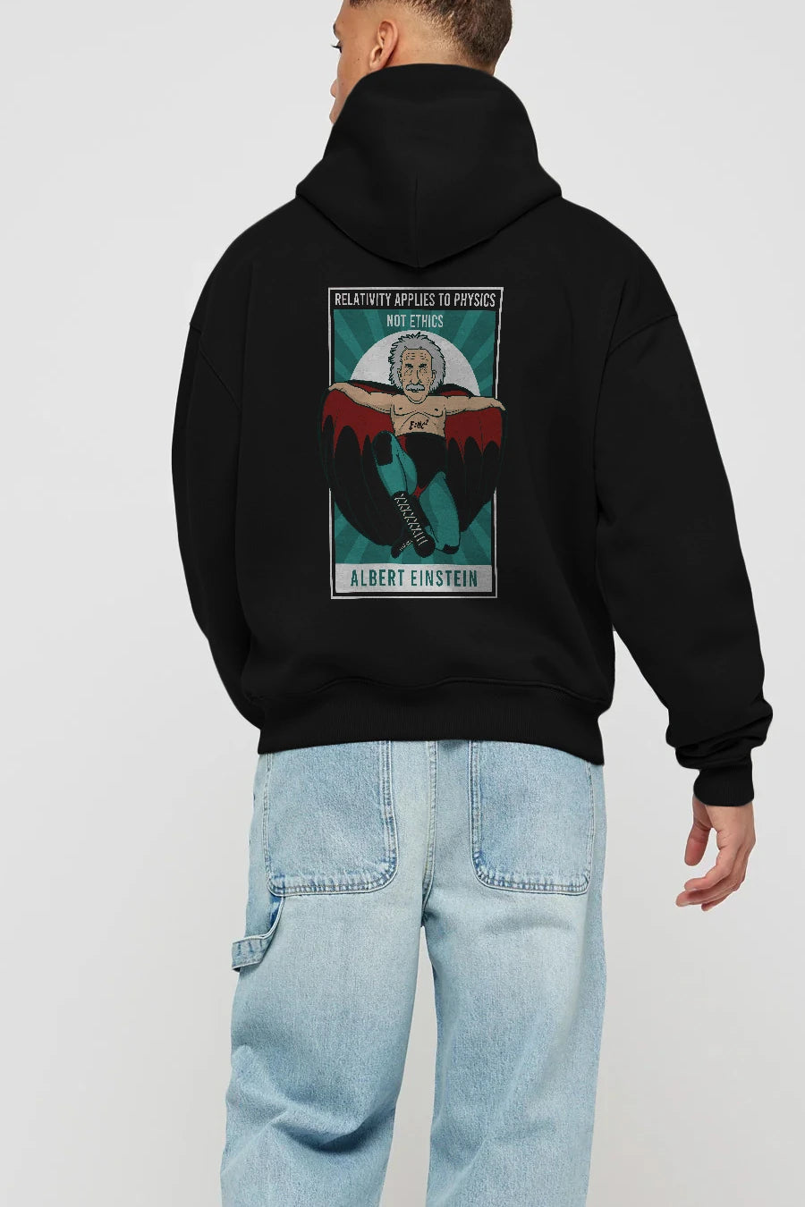 Nacho Libre Einstein Arka Baskılı Hoodie Oversize Kapüşonlu Sweatshirt Erkek Kadın Unisex