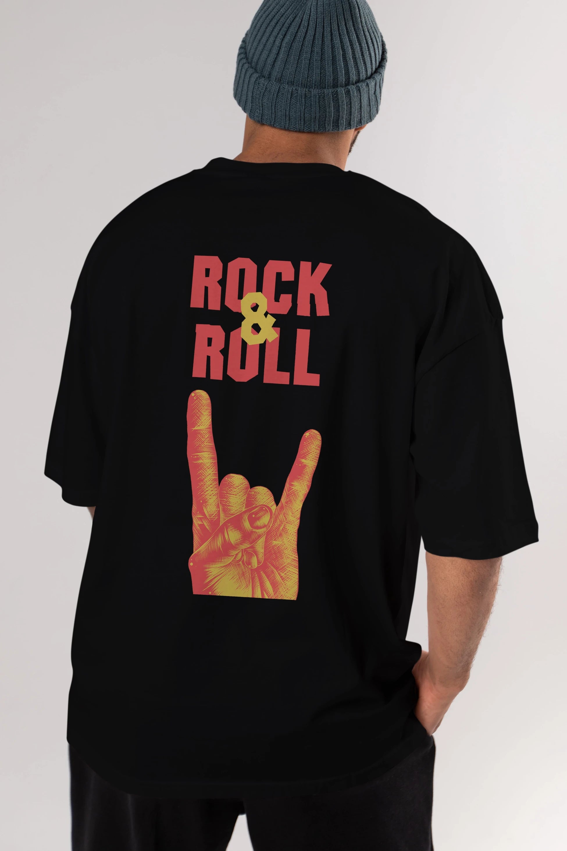Rock & Roll Yazılı Arka Baskılı Oversize t-shirt Erkek Kadın Unisex