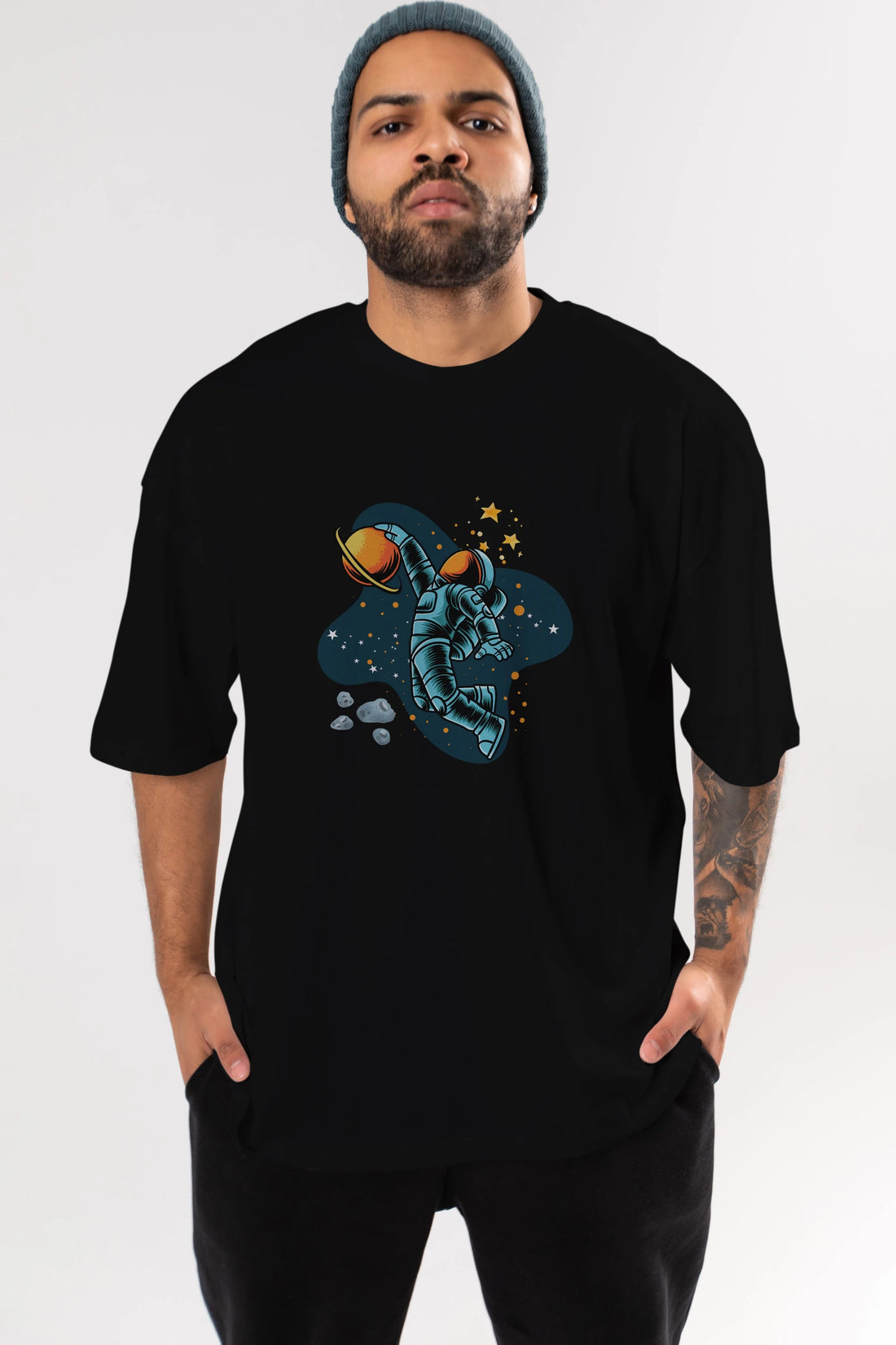 Astronot Basketbol Ön Baskılı Oversize t-shirt Erkek Kadın Unisex