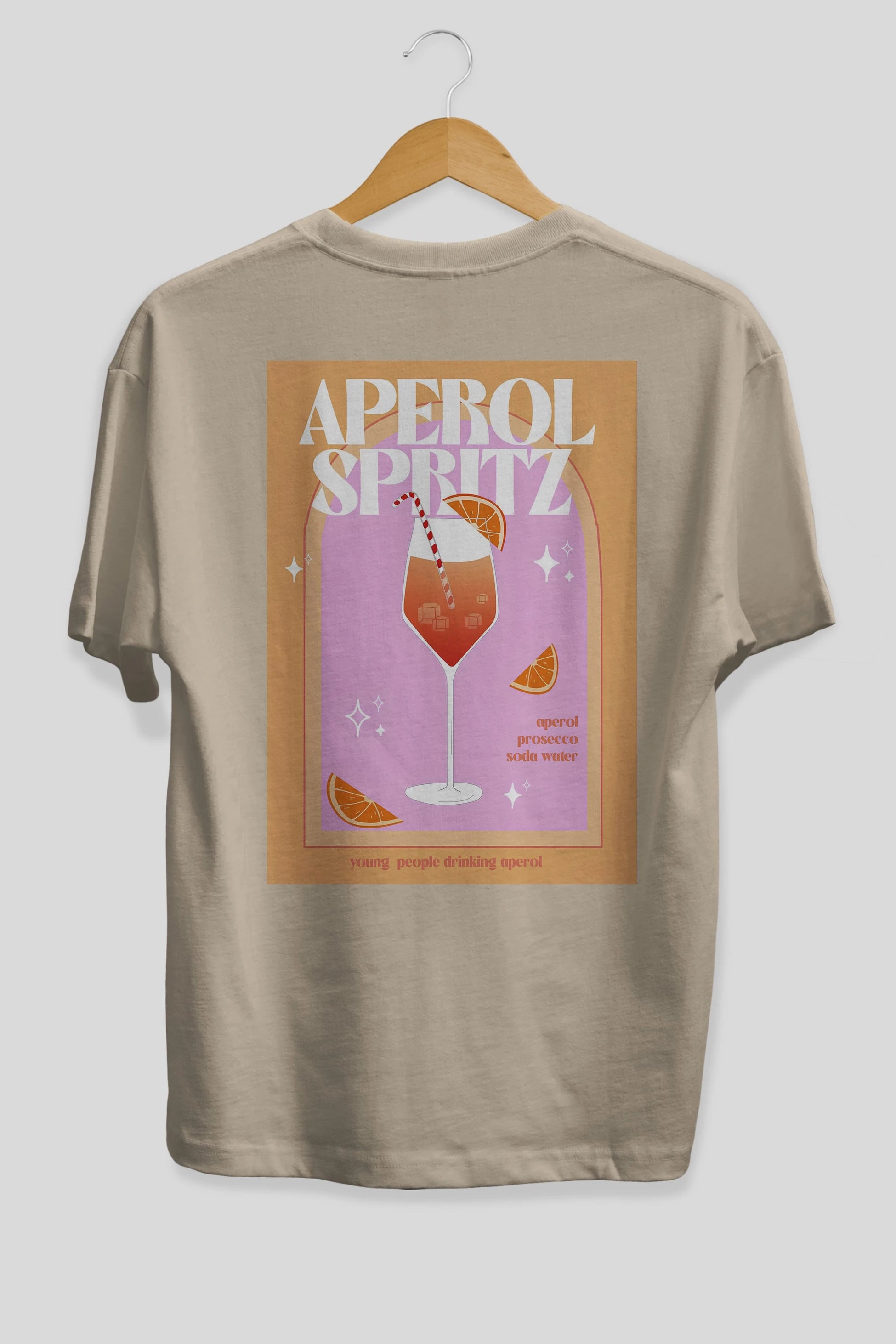 Aperol Spritz 2 Arka Baskılı Oversize t-shirt Erkek Kadın Unisex %100 Pamuk Bisiklet Yaka tişort