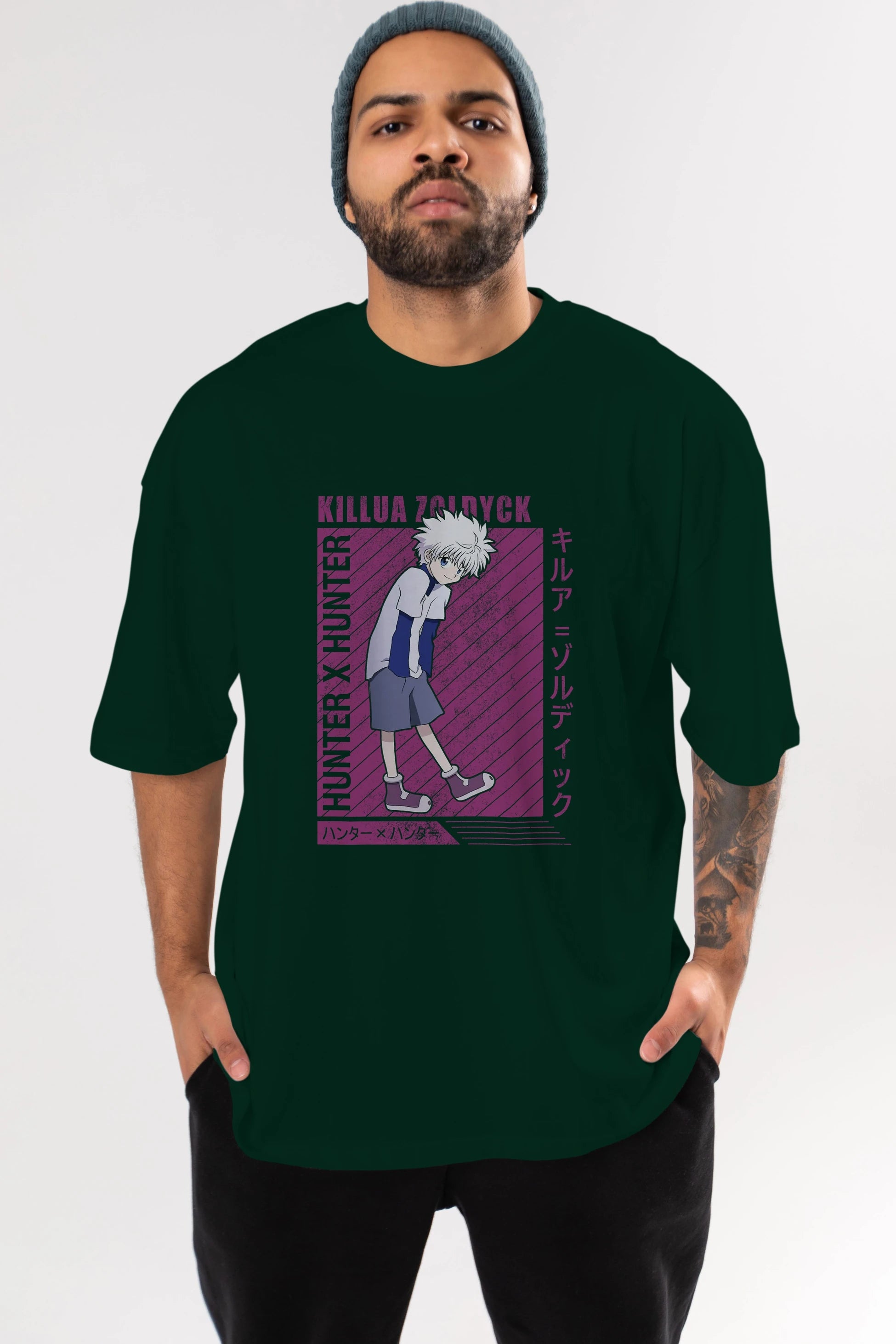 Killua Zoldyck 3 1 Anime Ön Baskılı Oversize t-shirt %100 pamuk Erkek Kadın Unisex