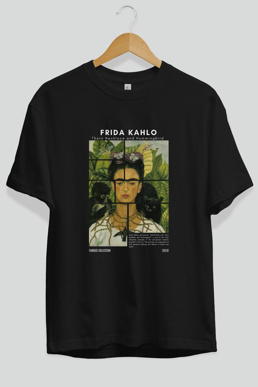 Frida Kahlo ön Baskılı Oversize t-shirt Erkek Kadın Bisiklet Yaka Pamuk tişort