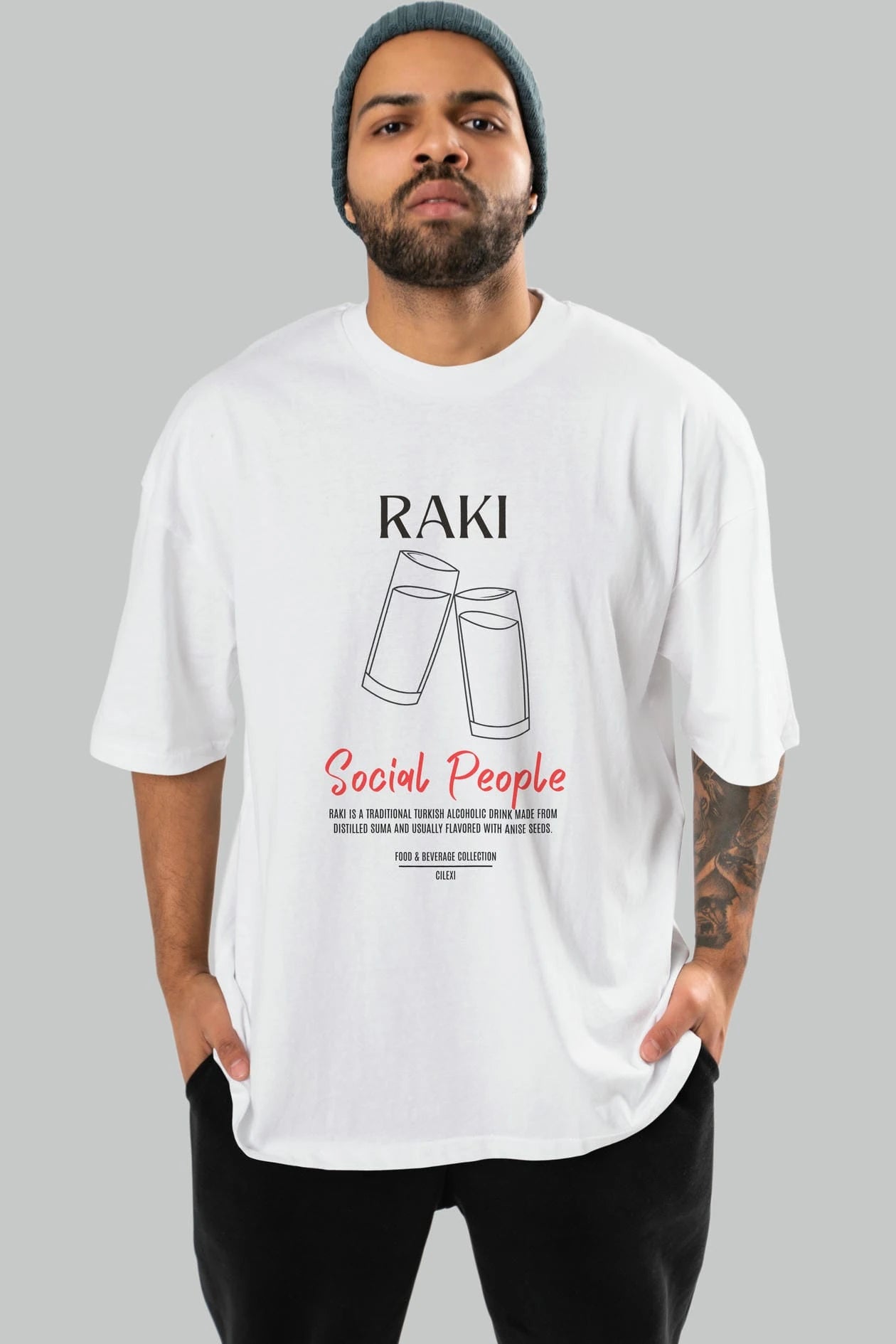 Rakı Kokteyl Serisi ön Baskılı Oversize t-shirt Erkek Kadın %100 Pamuk Bisiklet Yaka tişort
