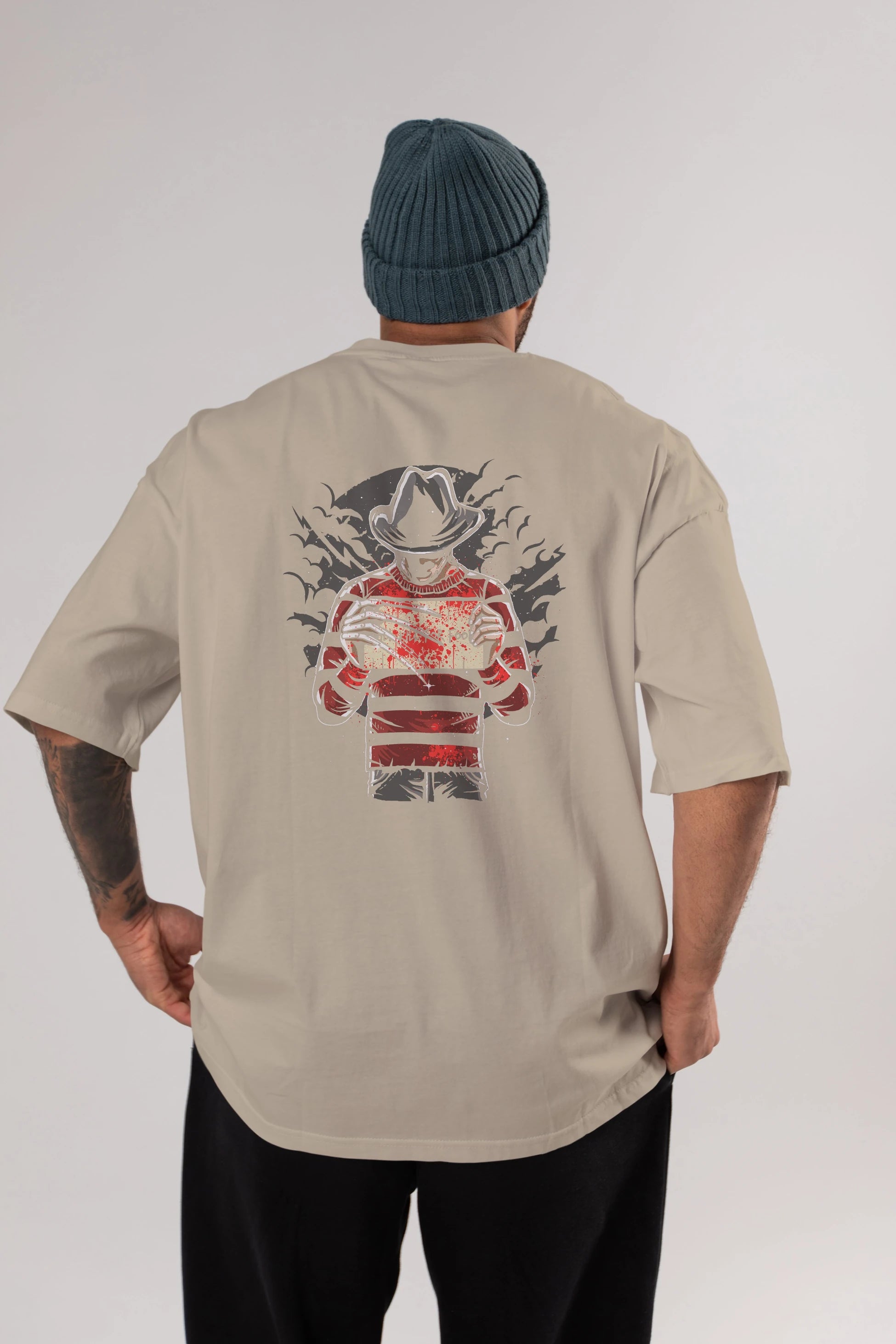 Freddy Will Kill For Food Arka Baskılı Oversize t-shirt Erkek Kadın Unisex %100 Pamuk