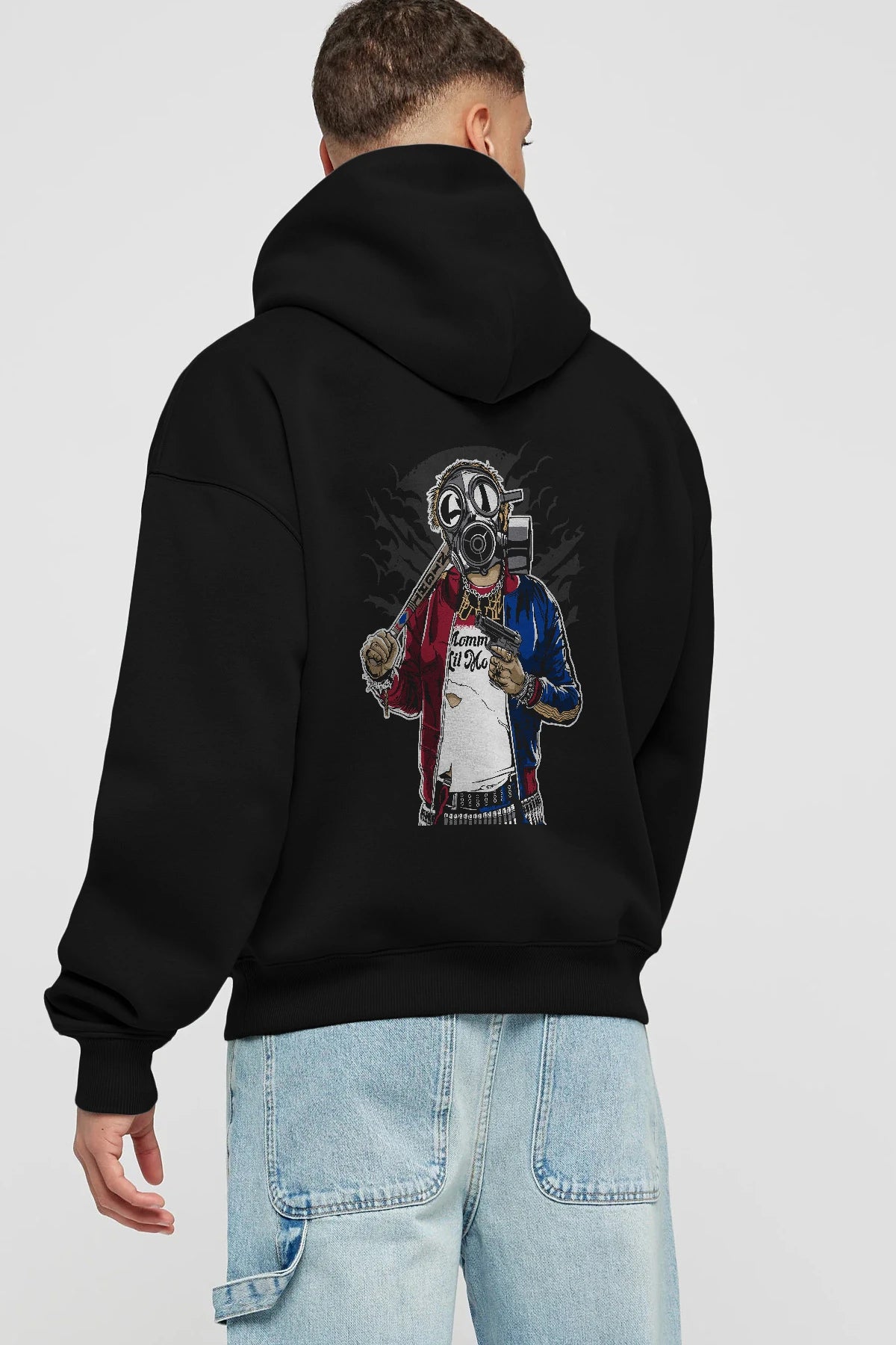 Suicide Gasmask Arka Baskılı Hoodie Oversize Kapüşonlu Sweatshirt Erkek Kadın Unisex