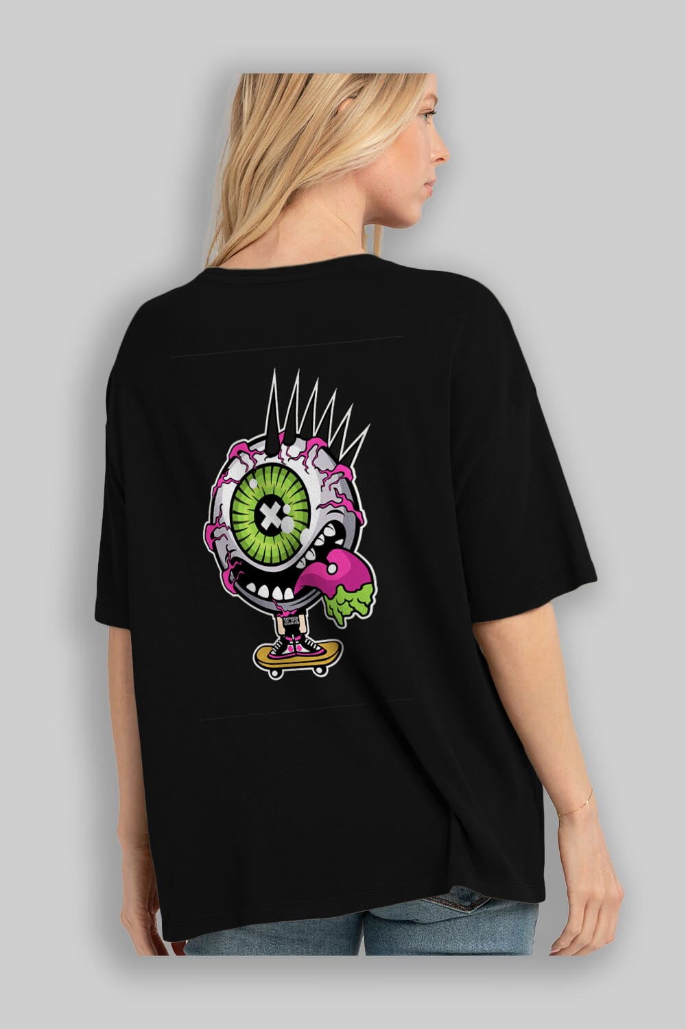 Eye Monster Skater Arka Baskılı Oversize t-shirt Erkek Kadın Unisex %100 Pamuk tişort