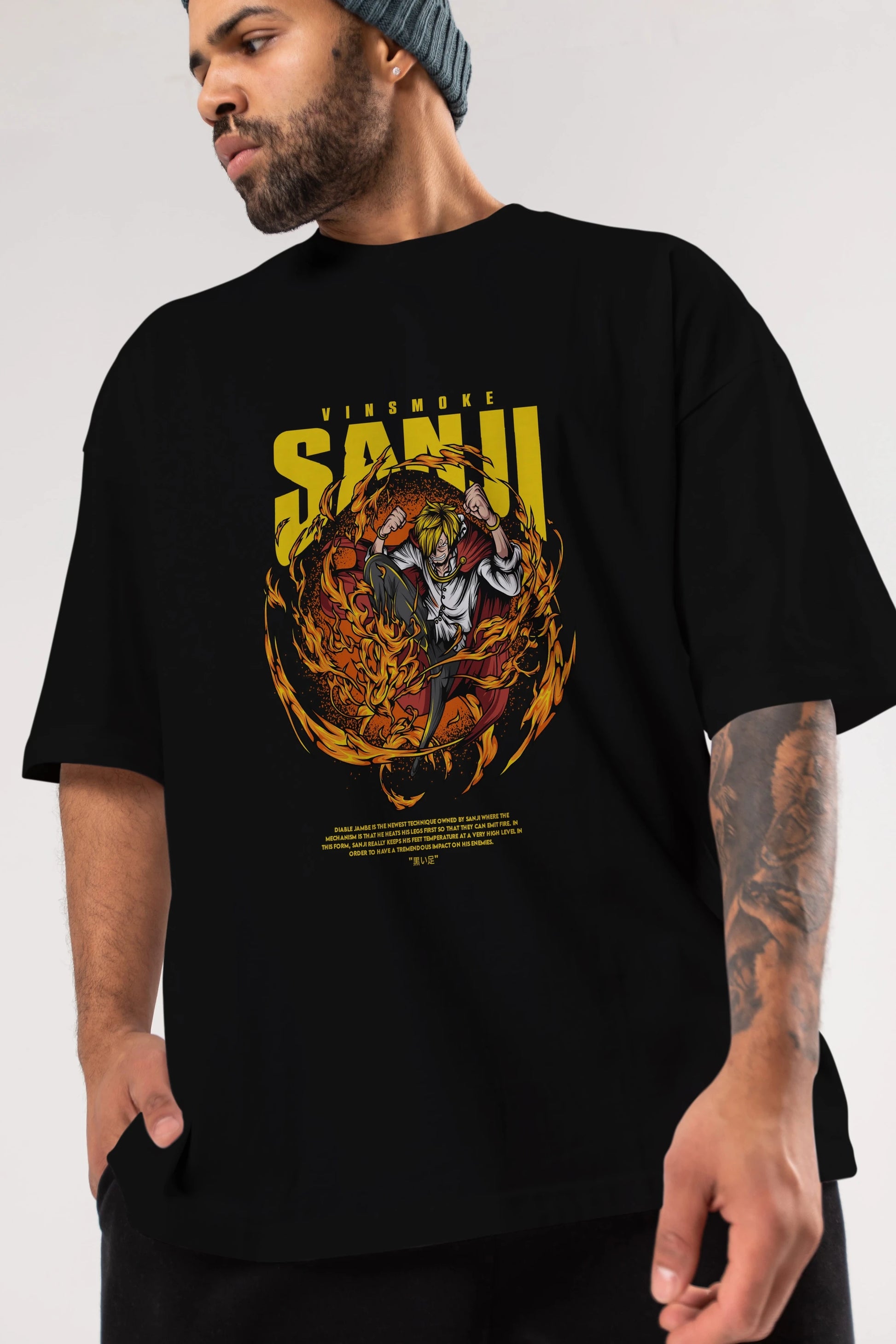 Vinsmoke Sanji Anime Ön Baskılı Oversize t-shirt %100 pamuk Erkek Kadın Unisex