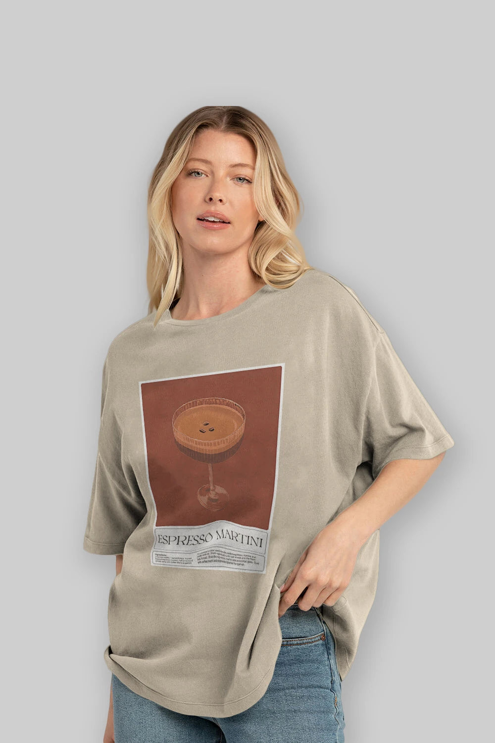 Espresso Martini Ön Baskılı Oversize t-shirt Erkek Kadın Unisex %100 Pamuk Bisiklet Yaka tişort