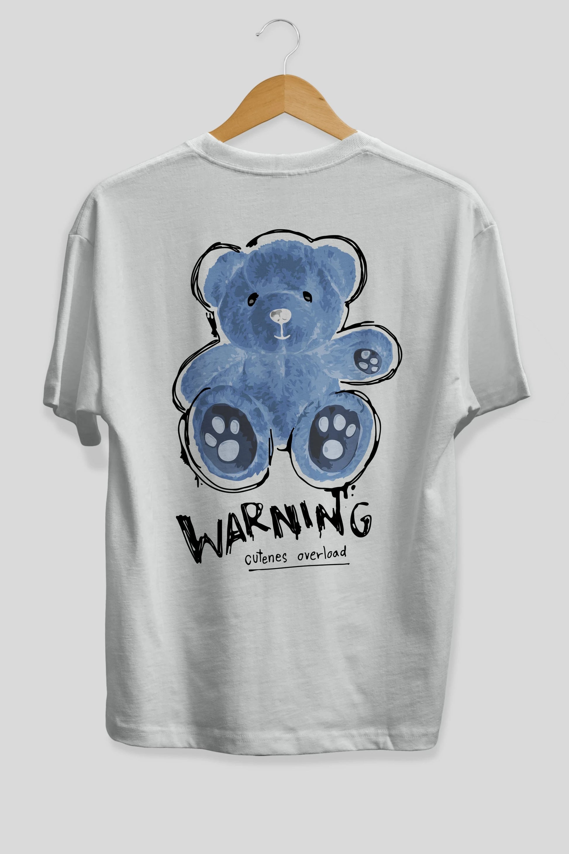 Warning Cuteness Bear Arka Baskılı Oversize t-shirt Erkek Kadın Unisex