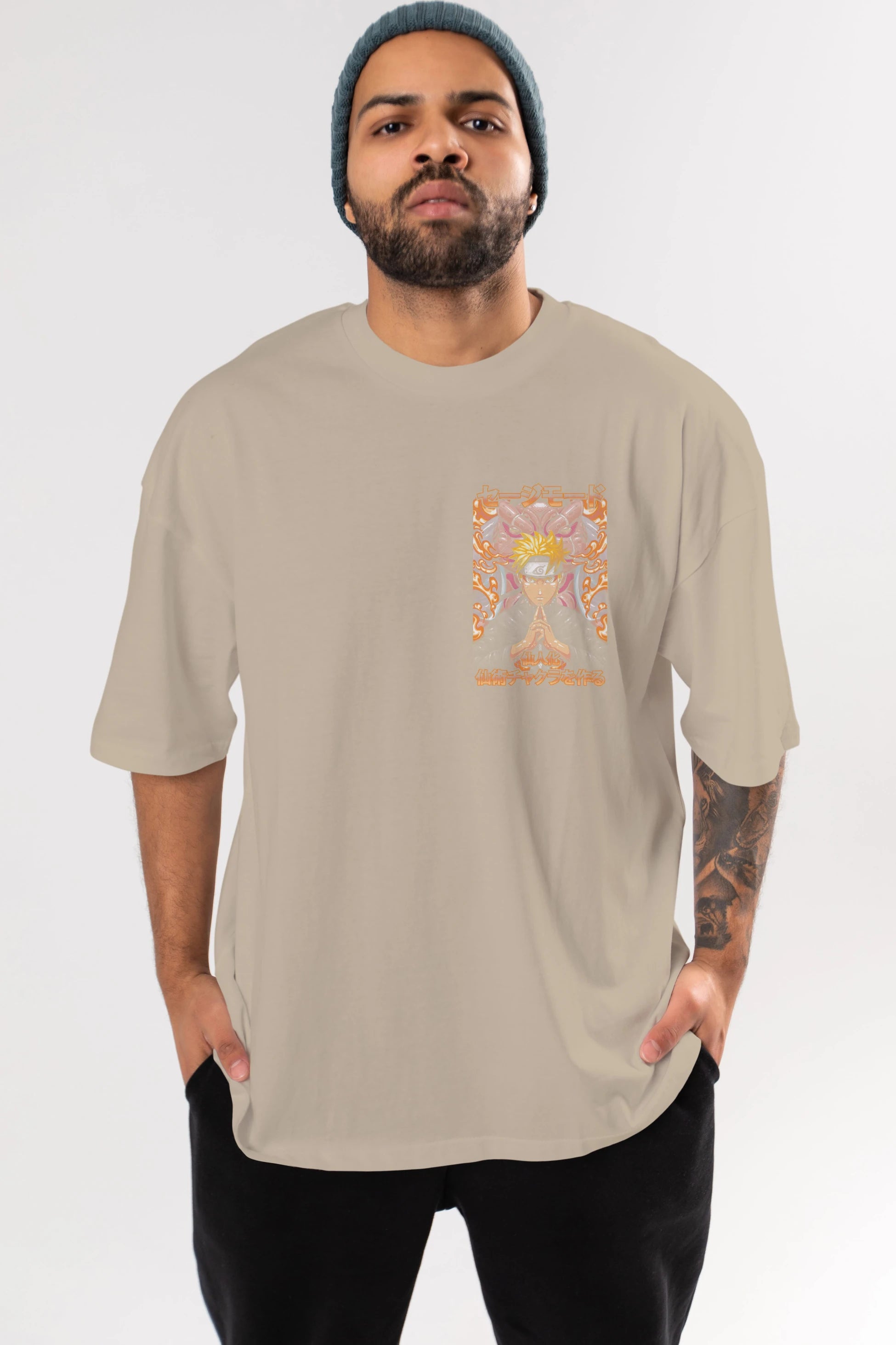 NARUTO (10) Ön Sol Baskılı Oversize t-shirt Erkek Kadın Unisex %100 Pamuk Bisiklet Yaka tişort