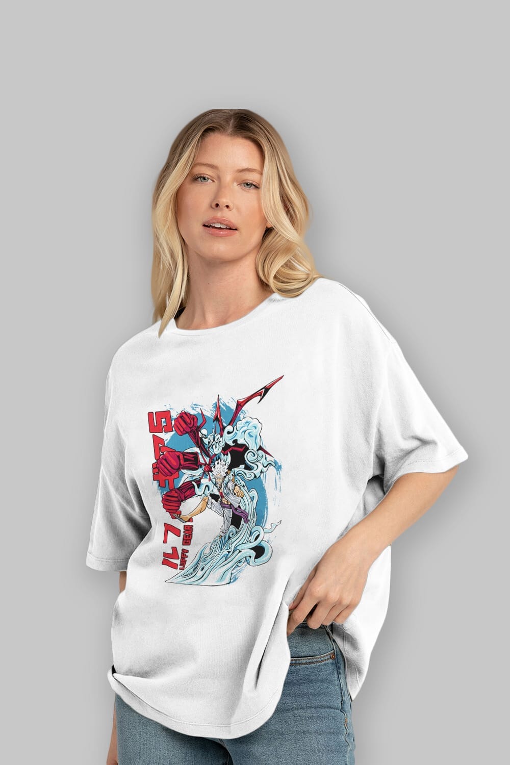 MONKEY D. LUFFY GEAR5 2 Anime Ön Baskılı Oversize t-shirt %100 pamuk Erkek Kadın Unisex