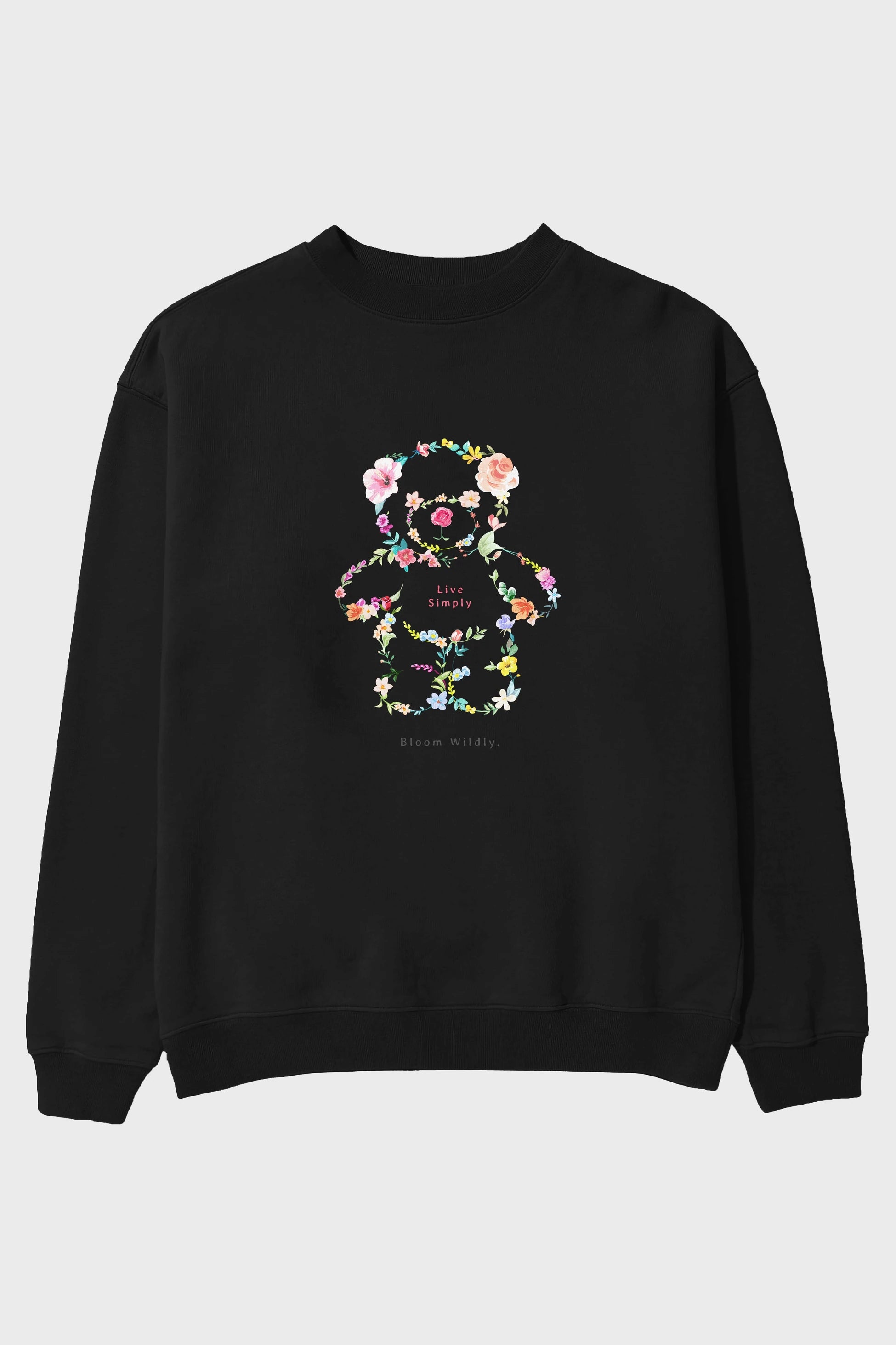 Teddy Bear Flowers Ön Baskılı Oversize Sweatshirt Erkek Kadın Unisex
