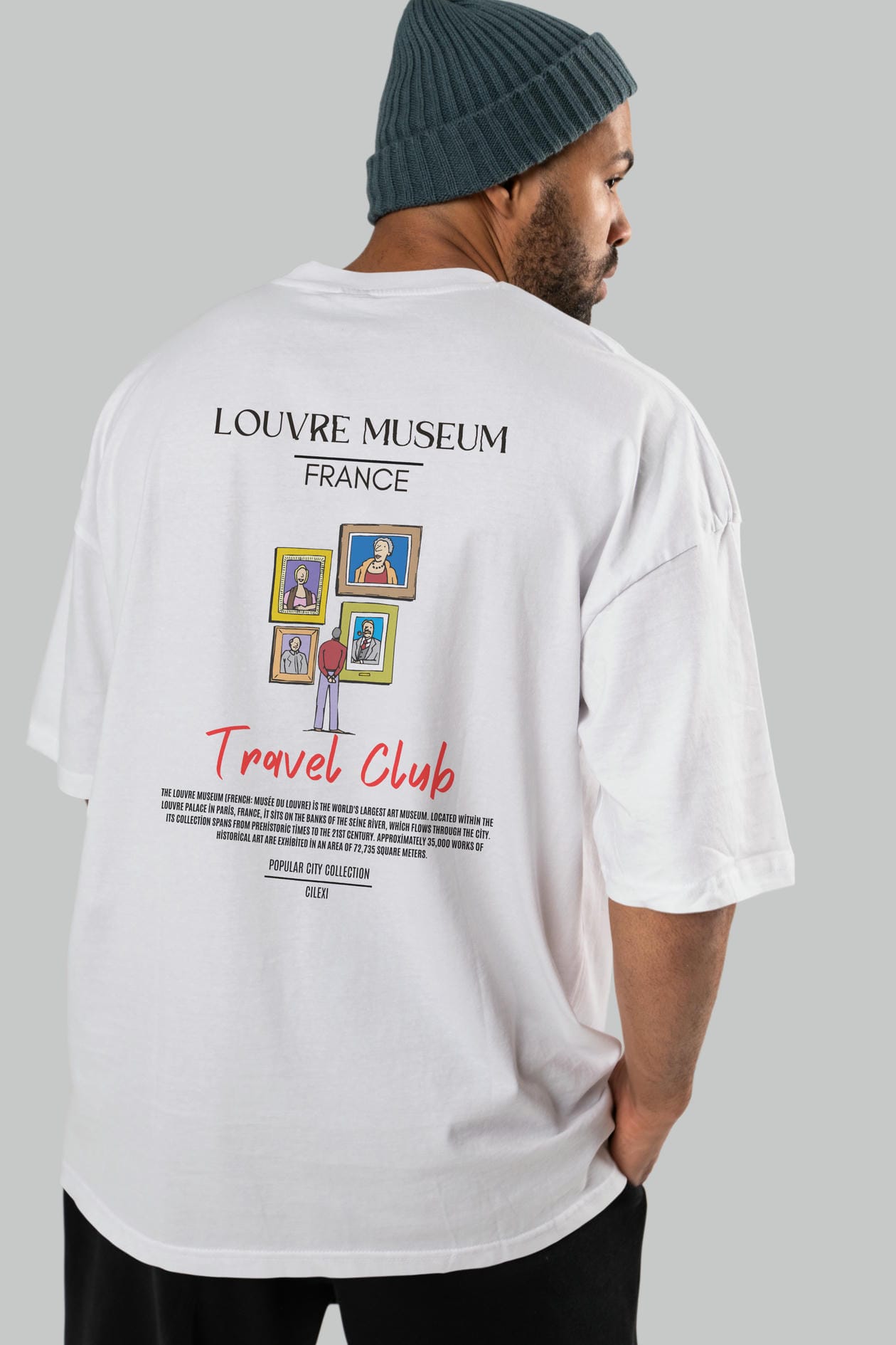 Louvre Museum France Arka Baskılı Oversize t-shirt Erkek Kadın Pamuk Bisiklet Yaka tişort