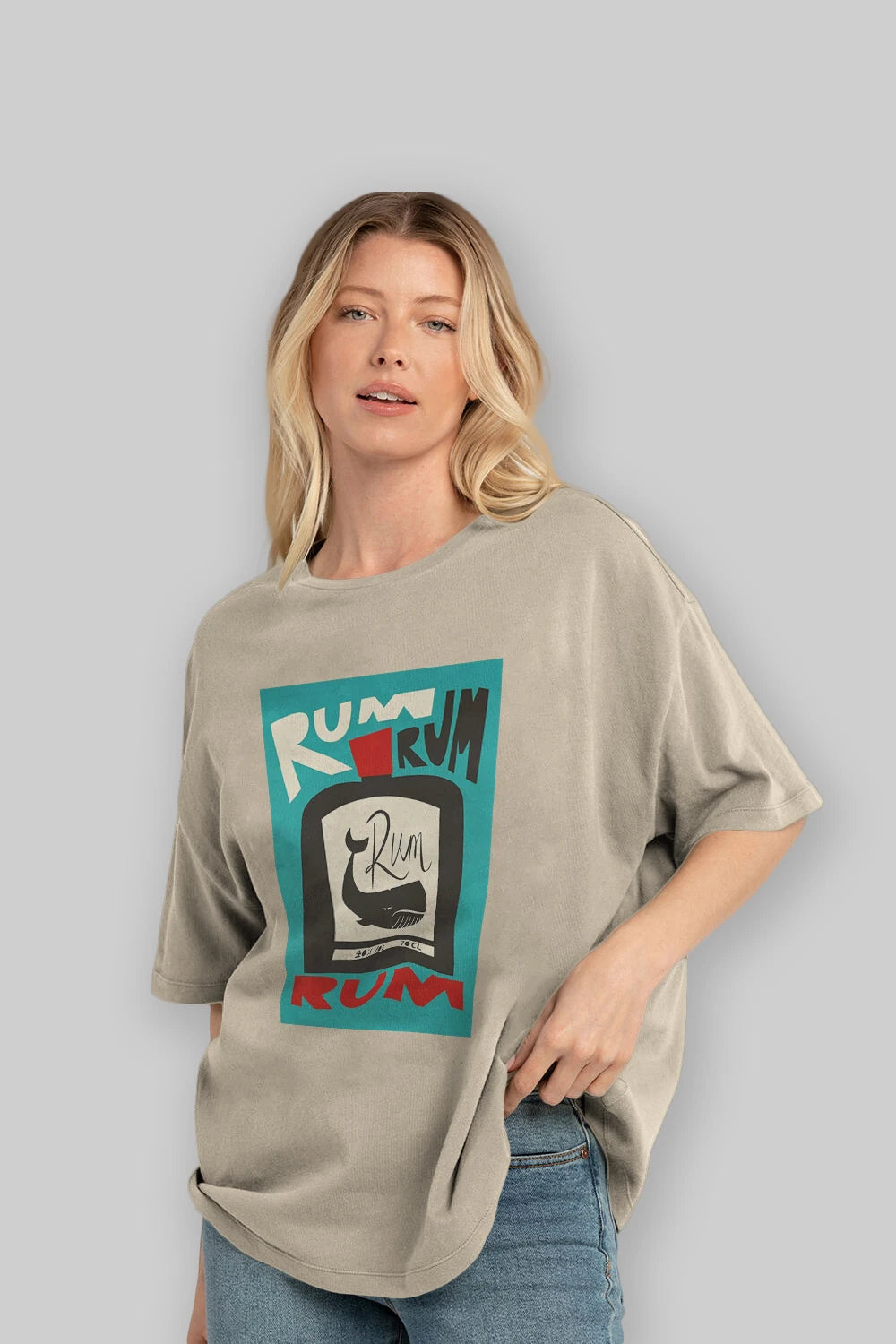 Rum Ön Baskılı Oversize t-shirt Erkek Kadın Unisex %100 Pamuk Bisiklet Yaka tişort