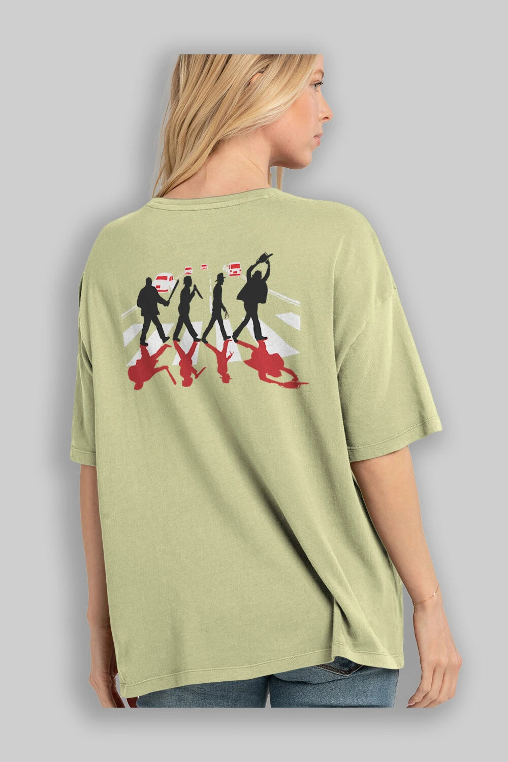 Abbey Road Killer Red Arka Baskılı Oversize t-shirt %100 pamuk Erkek Kadın Unisex