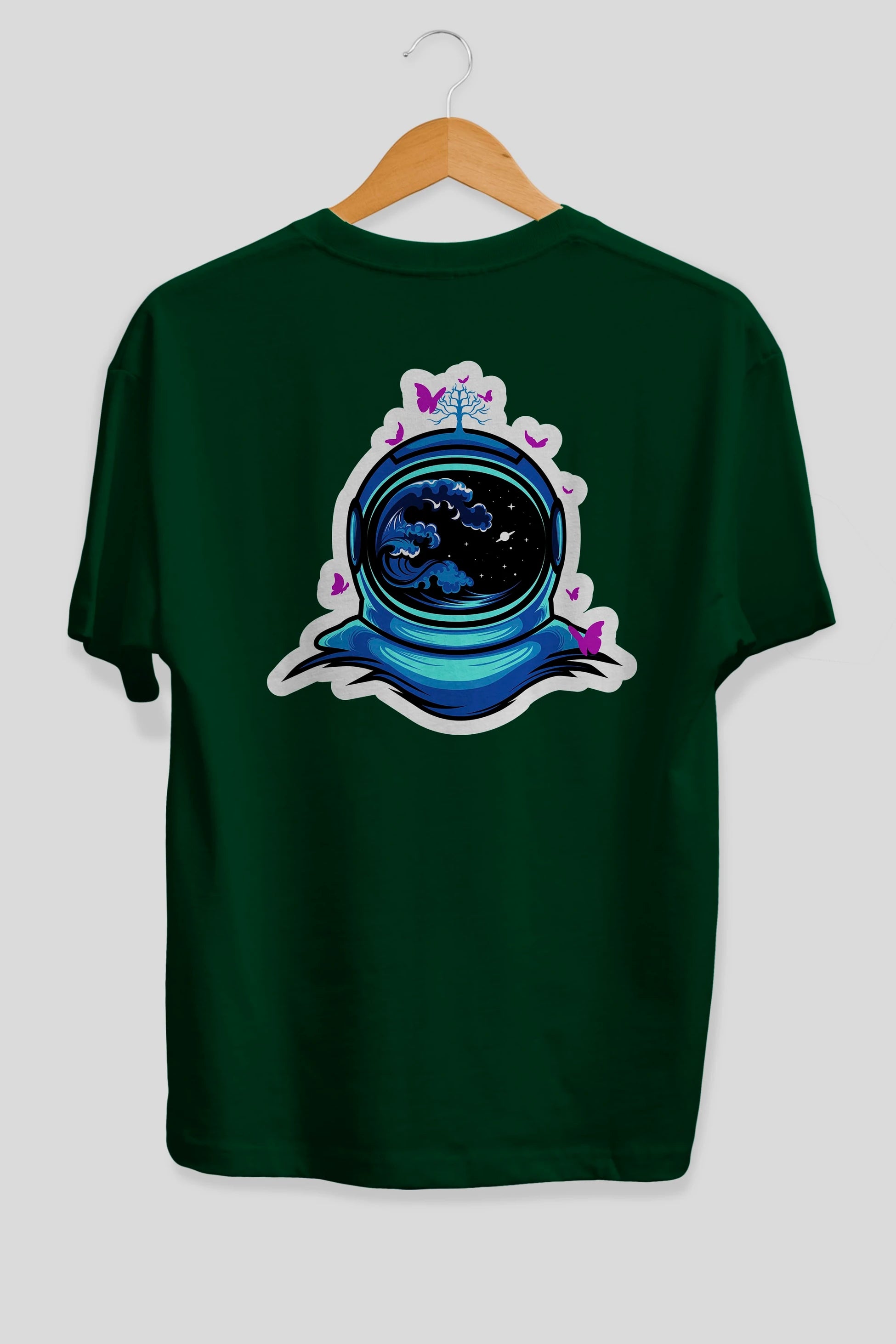 Astronaut and Butterfly Sticker Arka Baskılı Oversize t-shirt Erkek Kadın Unisex