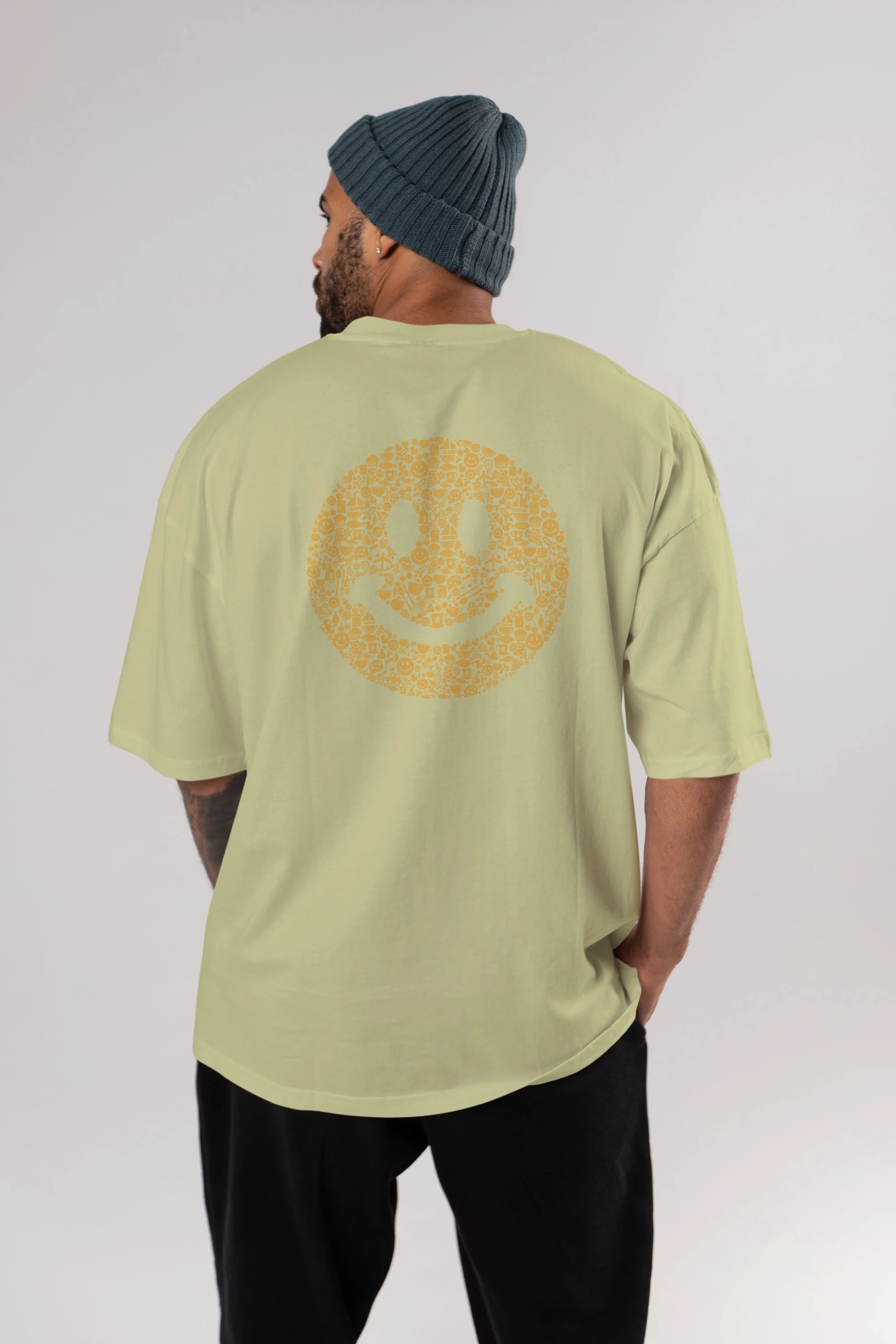 Smiley Arka Baskılı Oversize t-shirt %100 pamuk Erkek Kadın Unisex