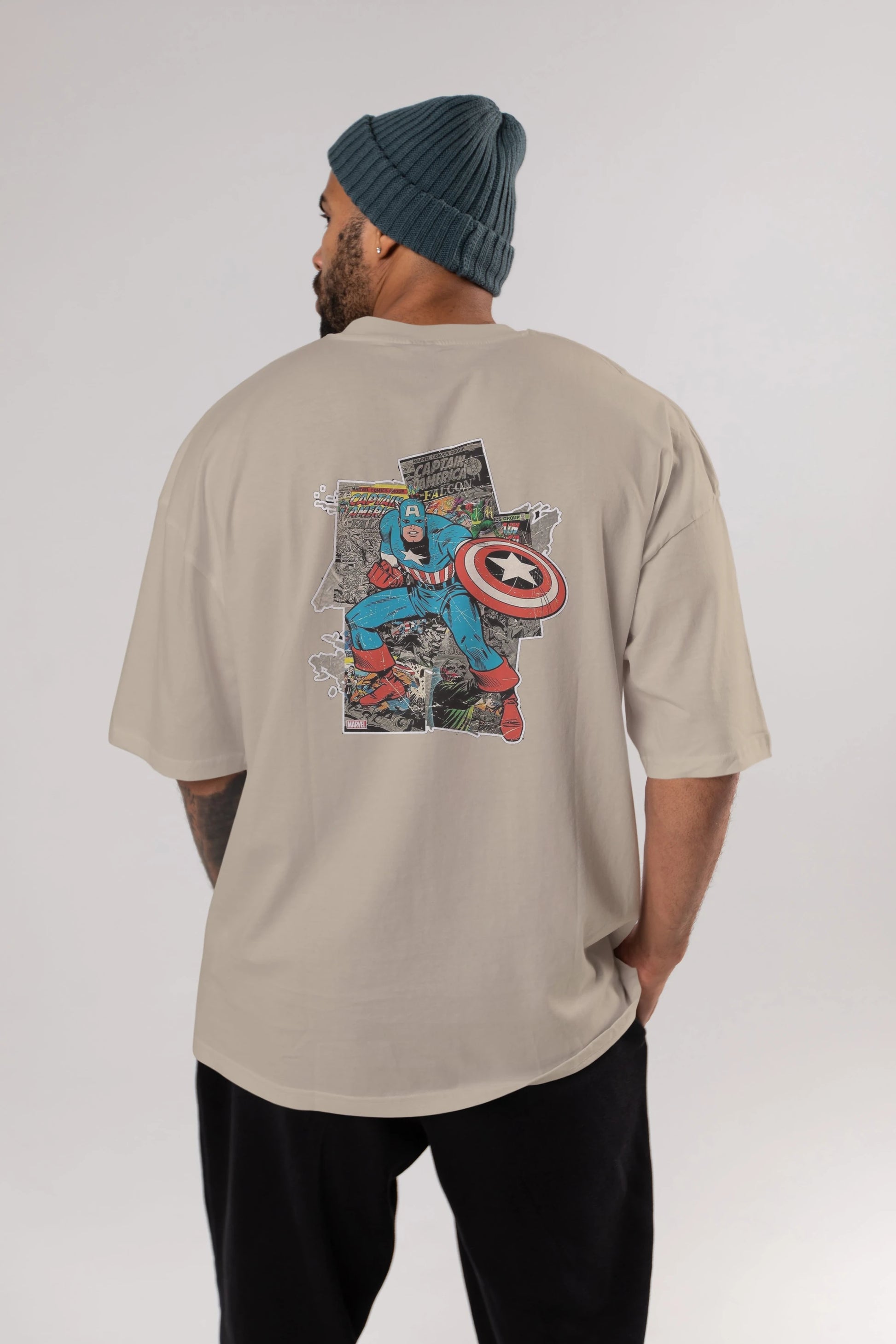 Captain America (2) Arka Baskılı Oversize t-shirt Erkek Kadın Unisex %100 Pamuk Bisiklet Yaka tişort