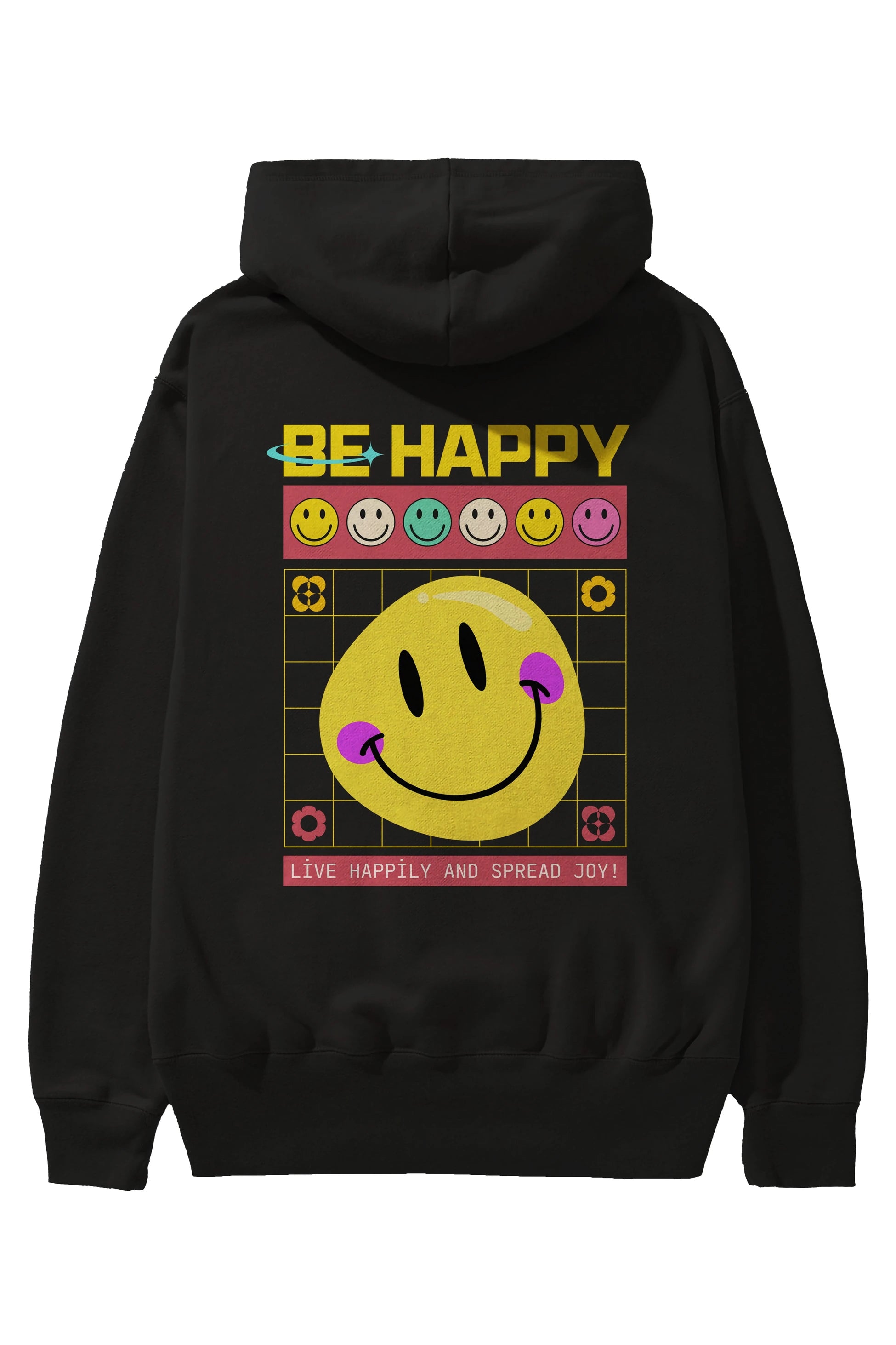 Be Happy Yazılı Arka Baskılı Oversize Hoodie Kapüşonlu Sweatshirt Erkek Kadın Unisex