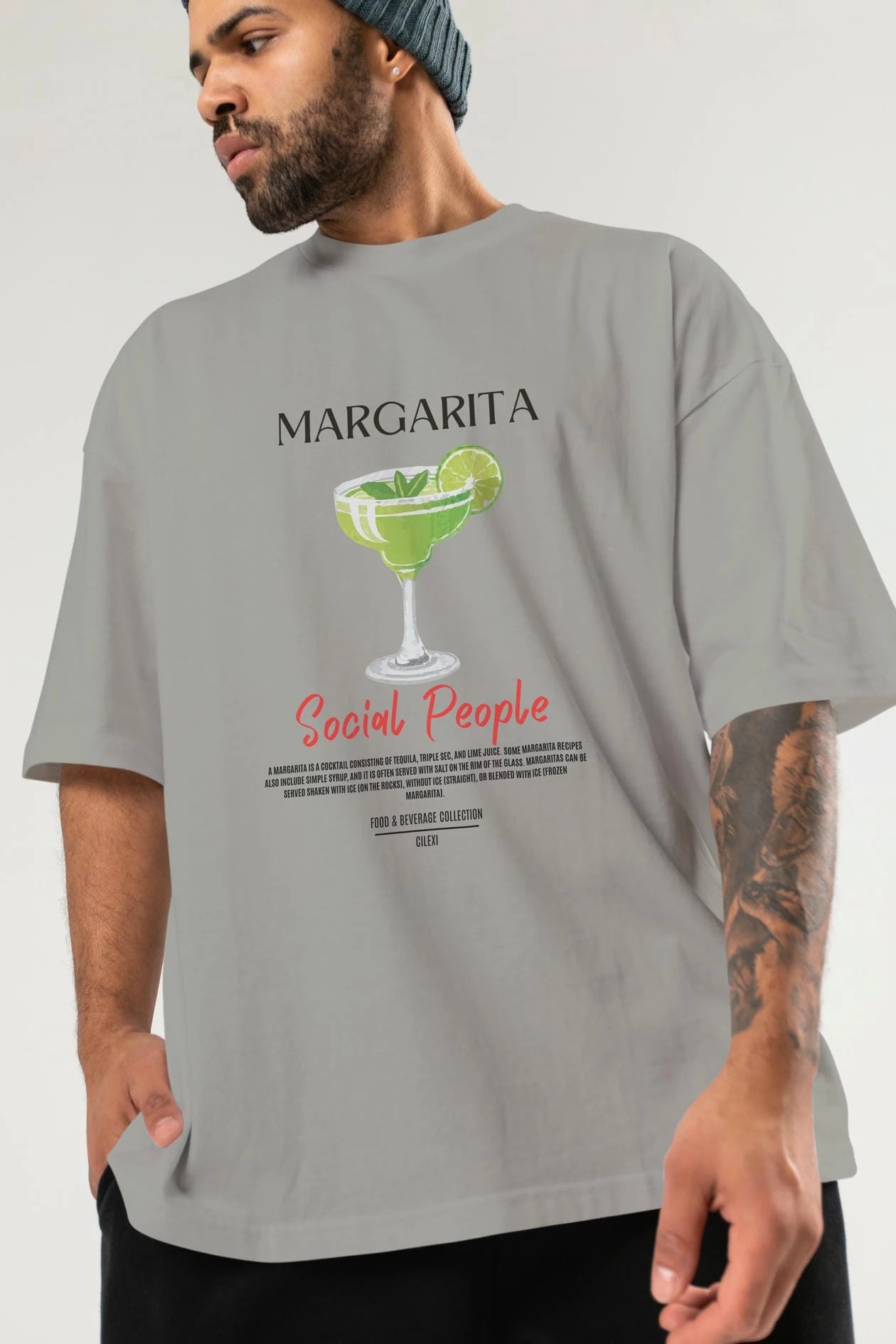 Margarita Kokteyl Serisi ön Baskılı Oversize t-shirt Erkek Kadın %100 Pamuk Bisiklet Yaka tişort