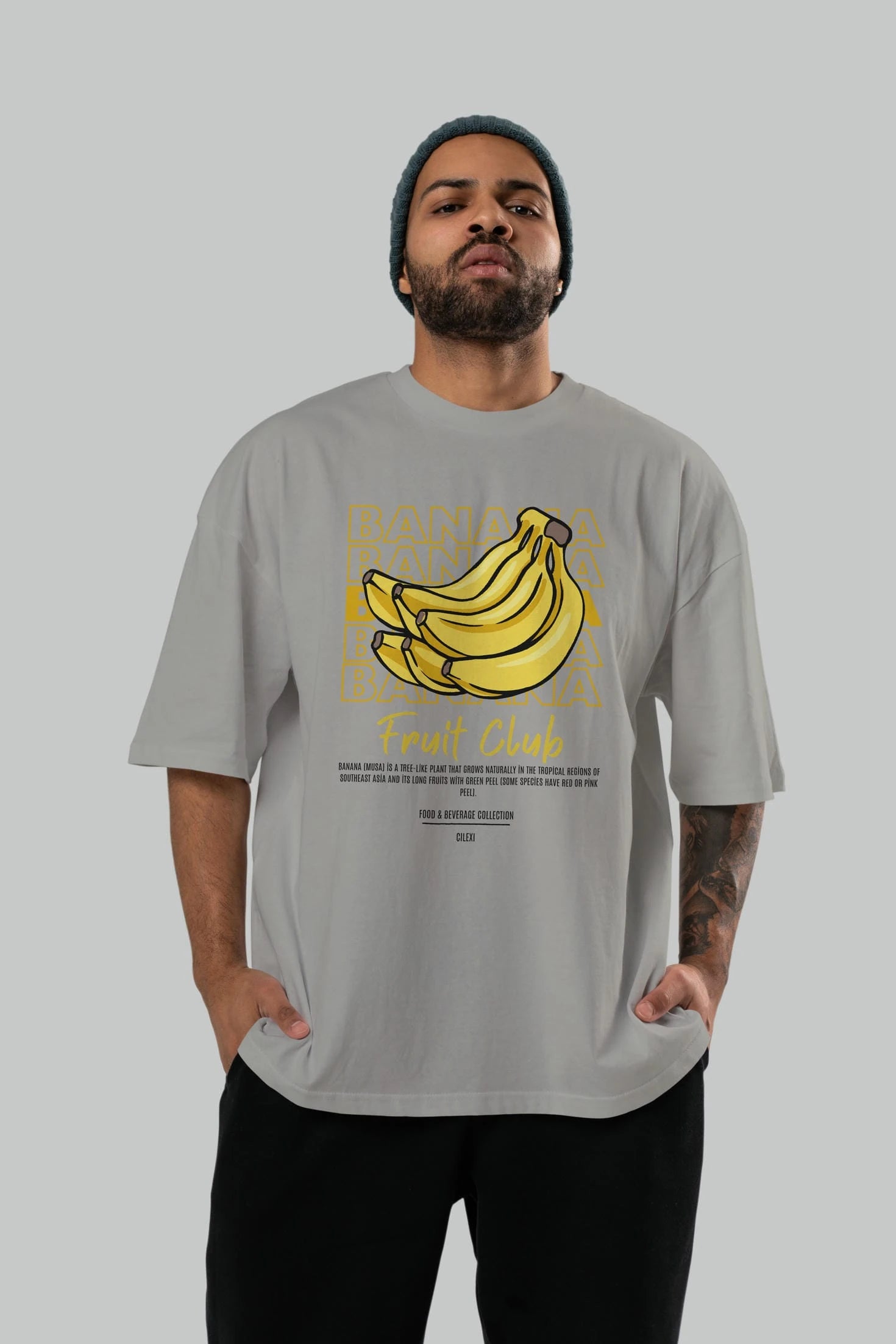 Banana Ön Baskılı Oversize t-shirt Erkek Kadın Pamuk Bisiklet Yaka tişort