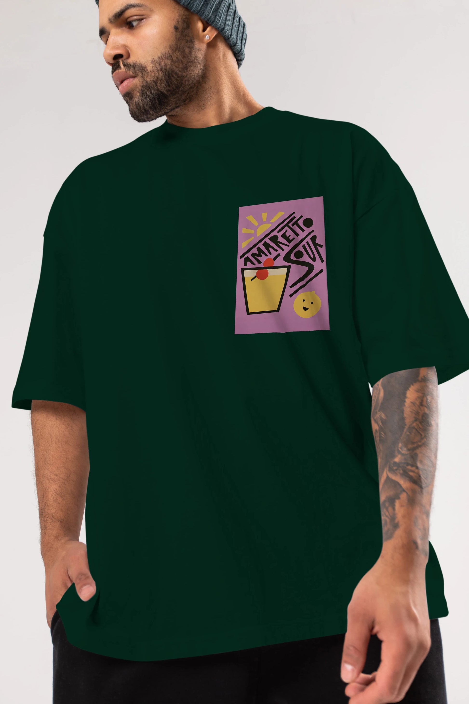 Amaretto Sour Ön Sol Baskılı Oversize t-shirt Erkek Kadın Unisex %100 Pamuk Bisiklet Yaka tişort