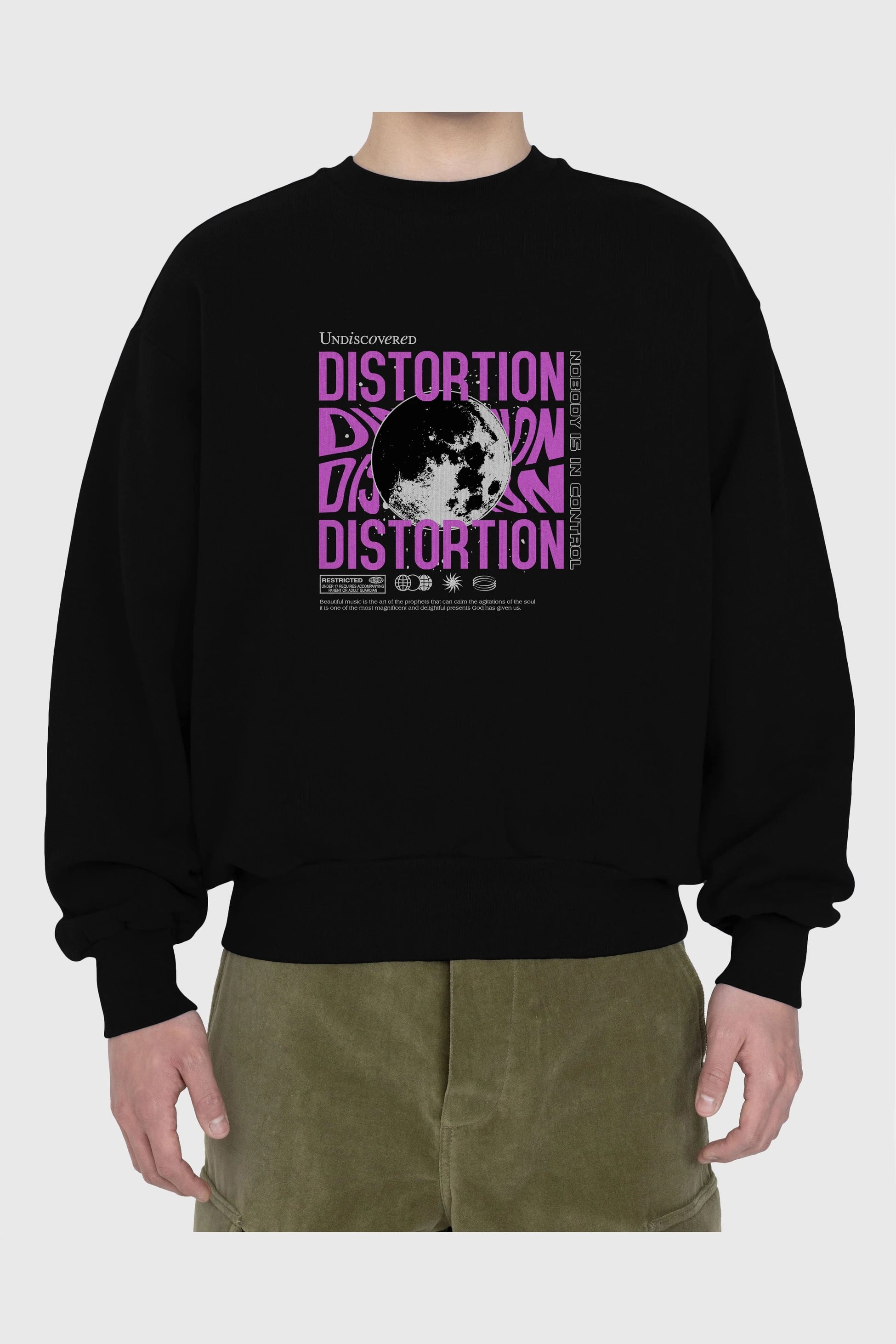 Distortion Ön Baskılı Oversize Sweatshirt Erkek Kadın Unisex