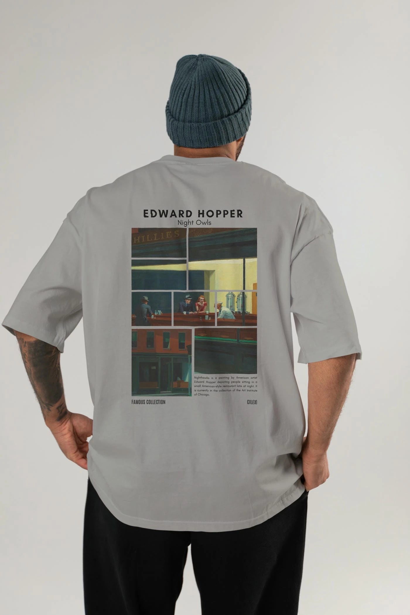 Edward Hopper Night Owls Arka Baskılı Oversize t-shirt Erkek Kadın Bisiklet Yaka Pamuk tişort