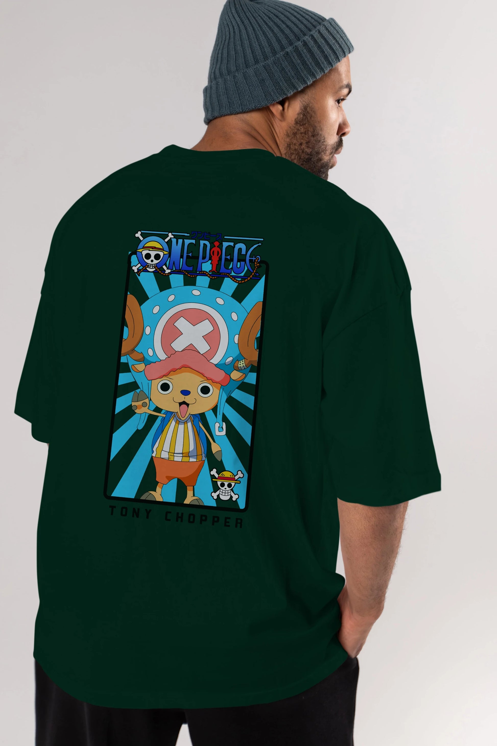 Chopper Anime Arka Baskılı Oversize t-shirt Erkek Kadın Unisex %100 pamuk tişort