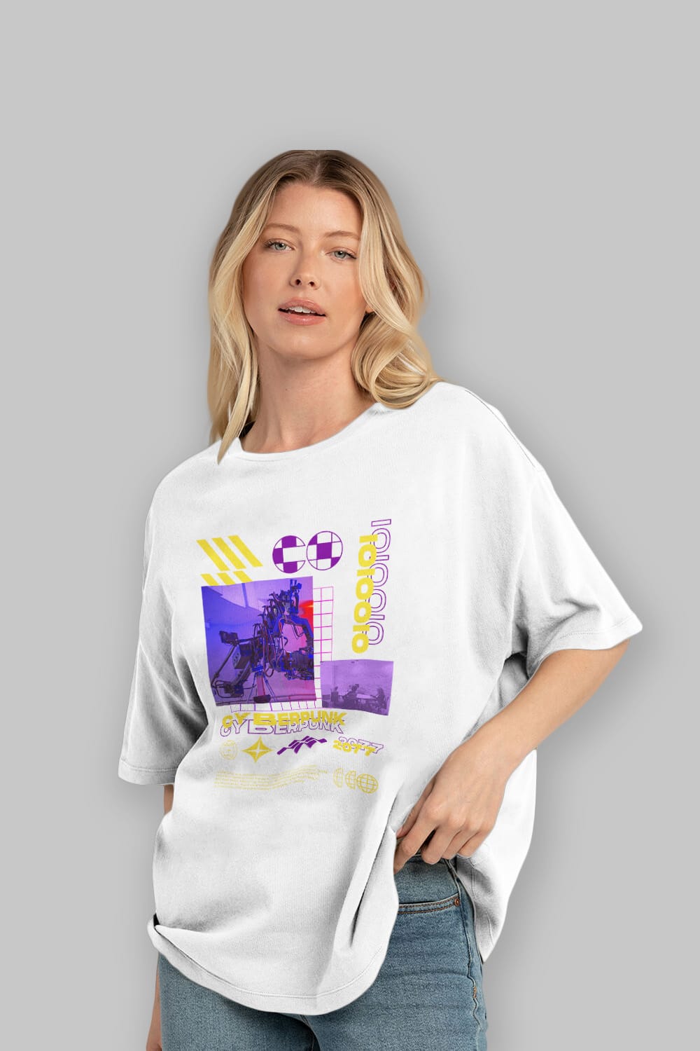Cyberpunk Yazılı Ön Baskılı Oversize t-shirt Erkek Kadın Unisex