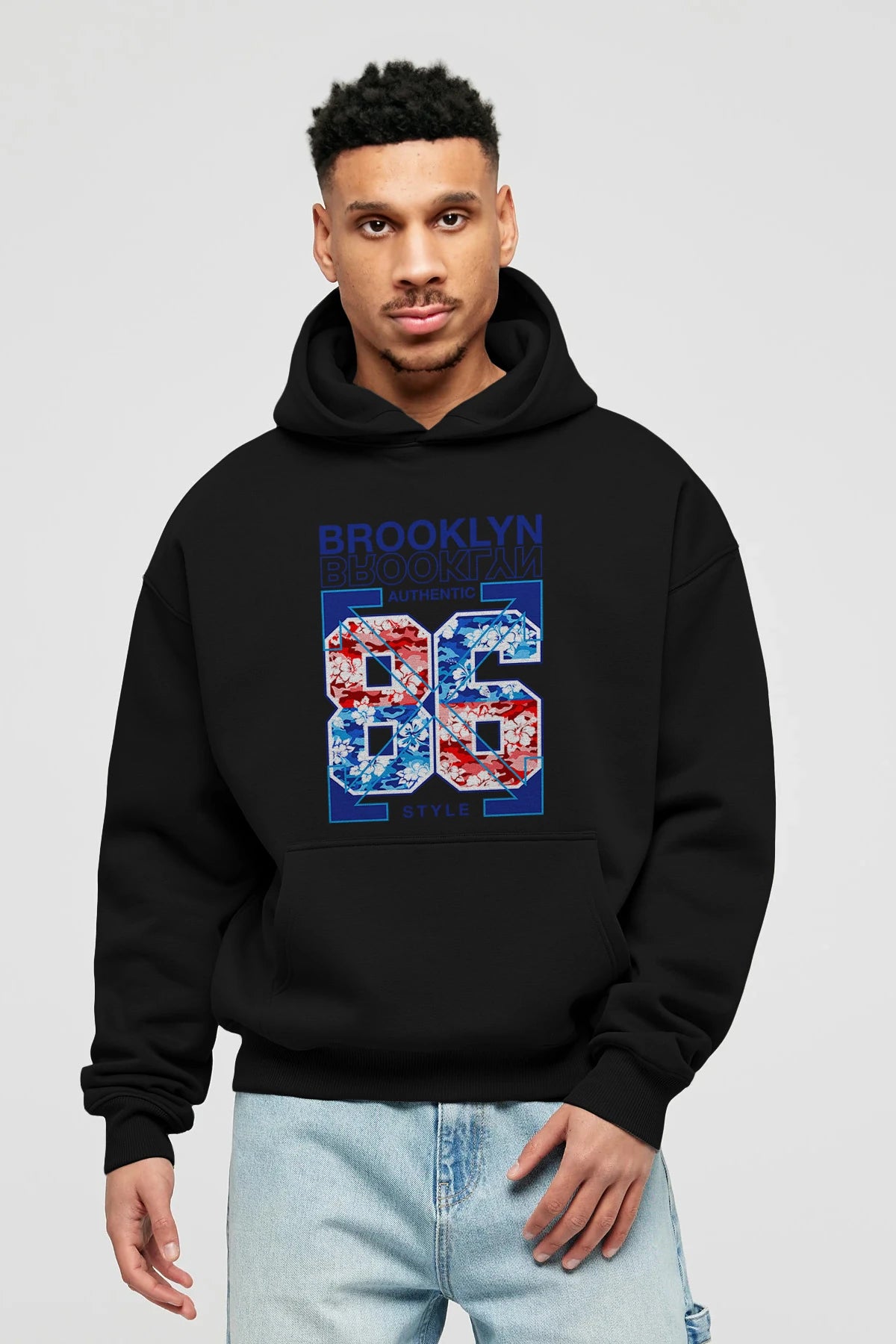 Brooklyn 86 Style Ön Baskılı Hoodie Oversize Kapüşonlu Sweatshirt Erkek Kadın Unisex