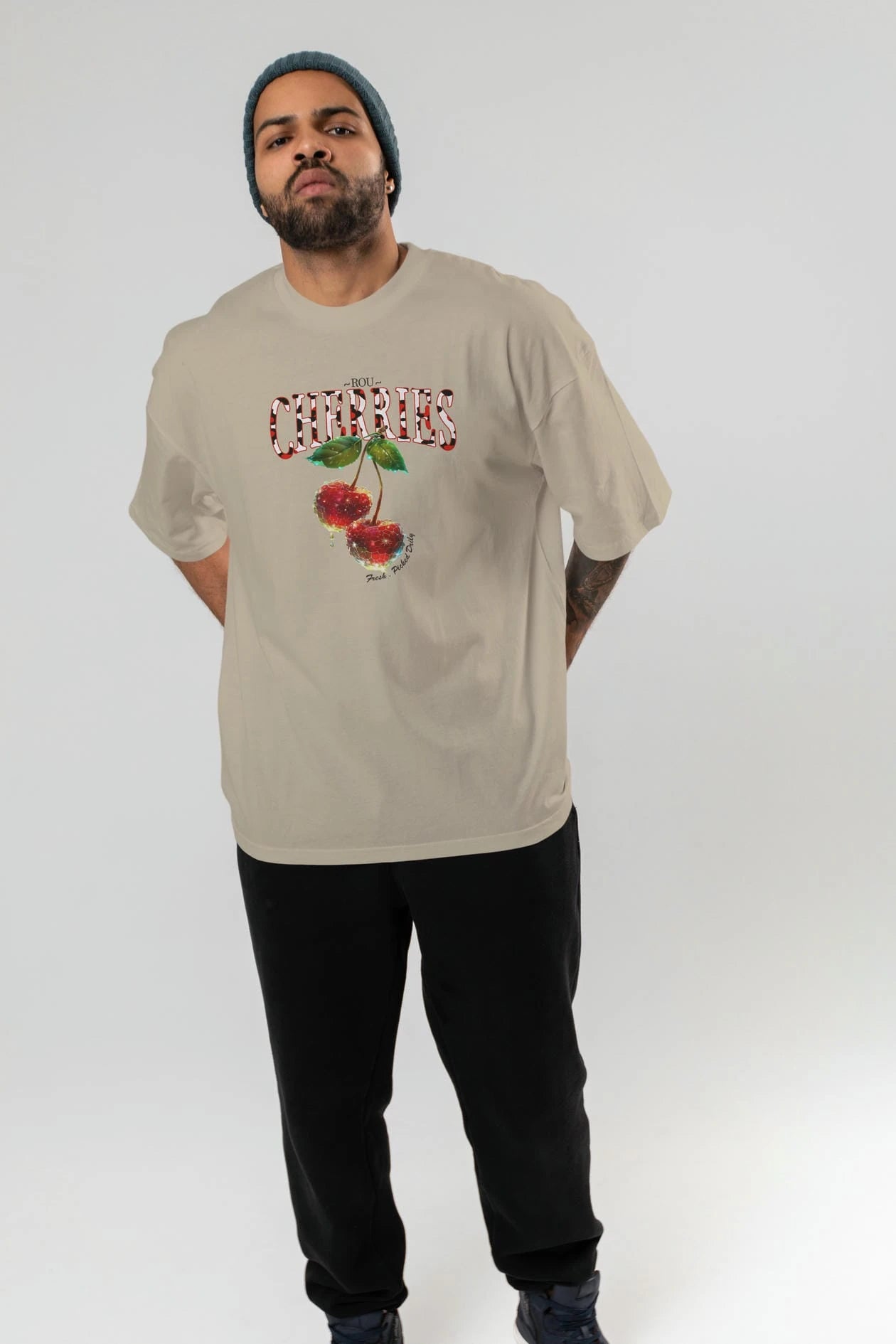 Cherry Cherries 7 Ön Baskılı Oversize t-shirt Erkek Kadın Pamuk Bisiklet Yaka tişort
