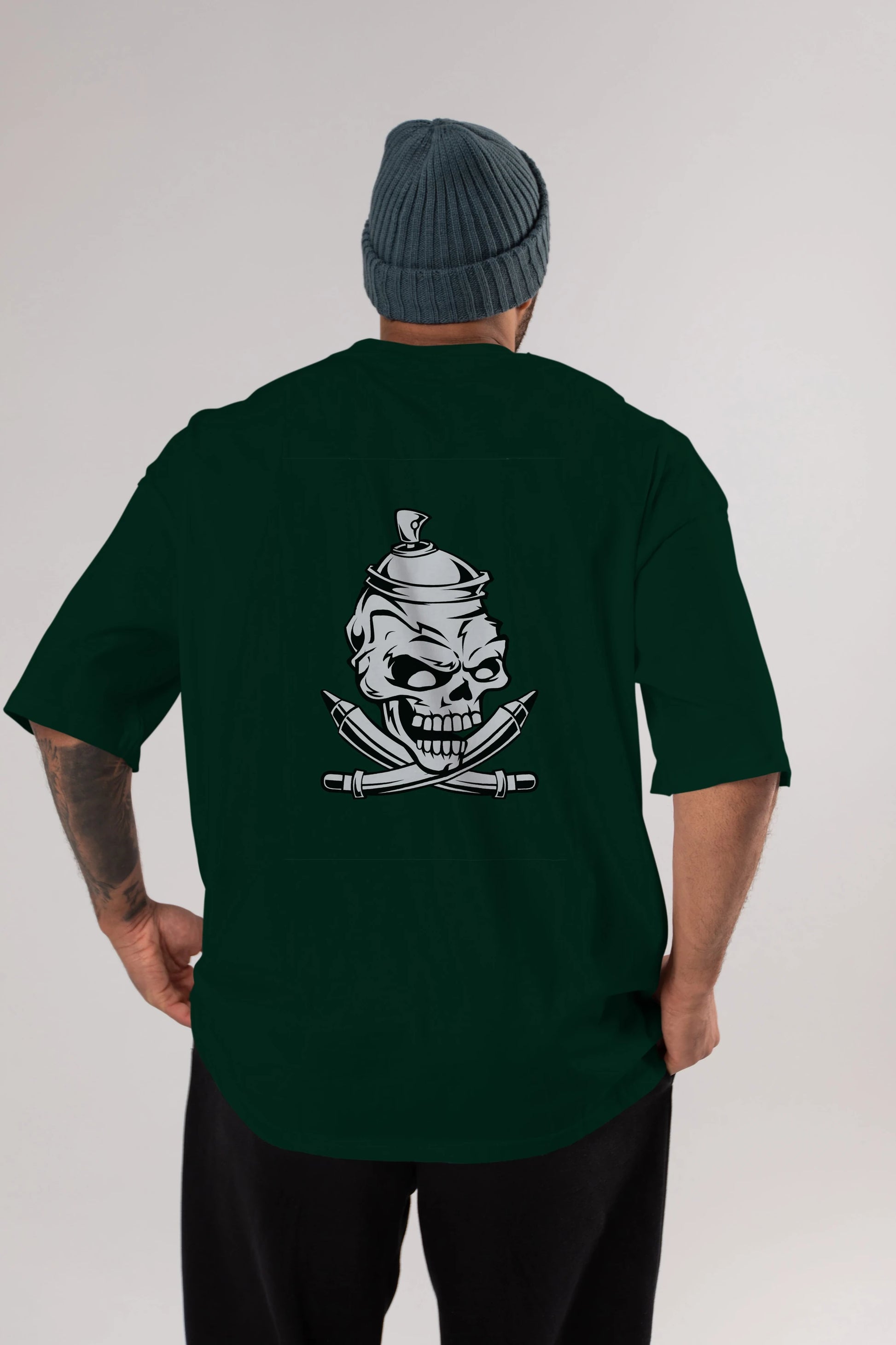 Skull Grafity Arka Baskılı Oversize t-shirt Erkek Kadın Unisex %100 Pamuk tişort