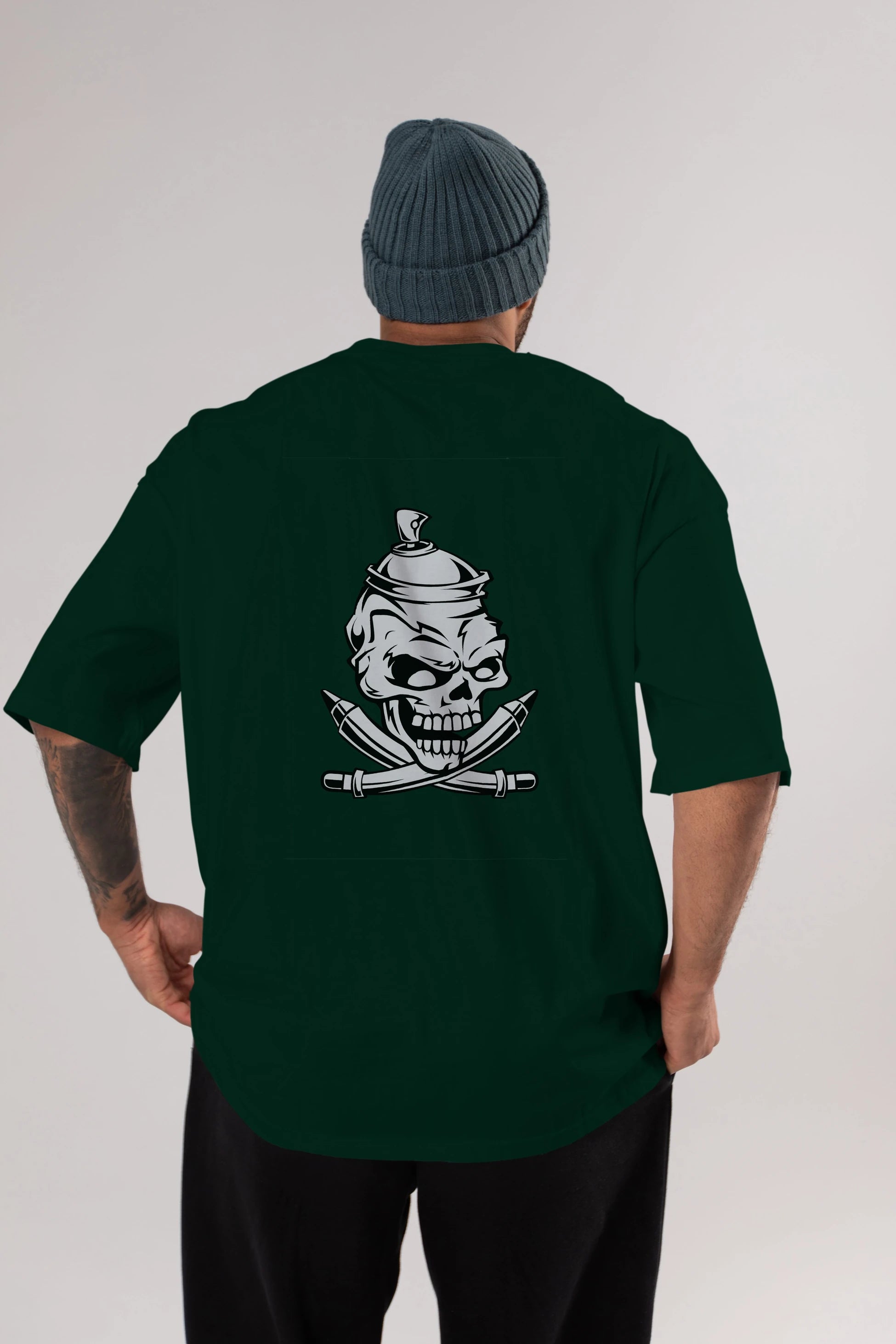 Skull Grafity Arka Baskılı Oversize t-shirt Erkek Kadın Unisex %100 Pamuk tişort