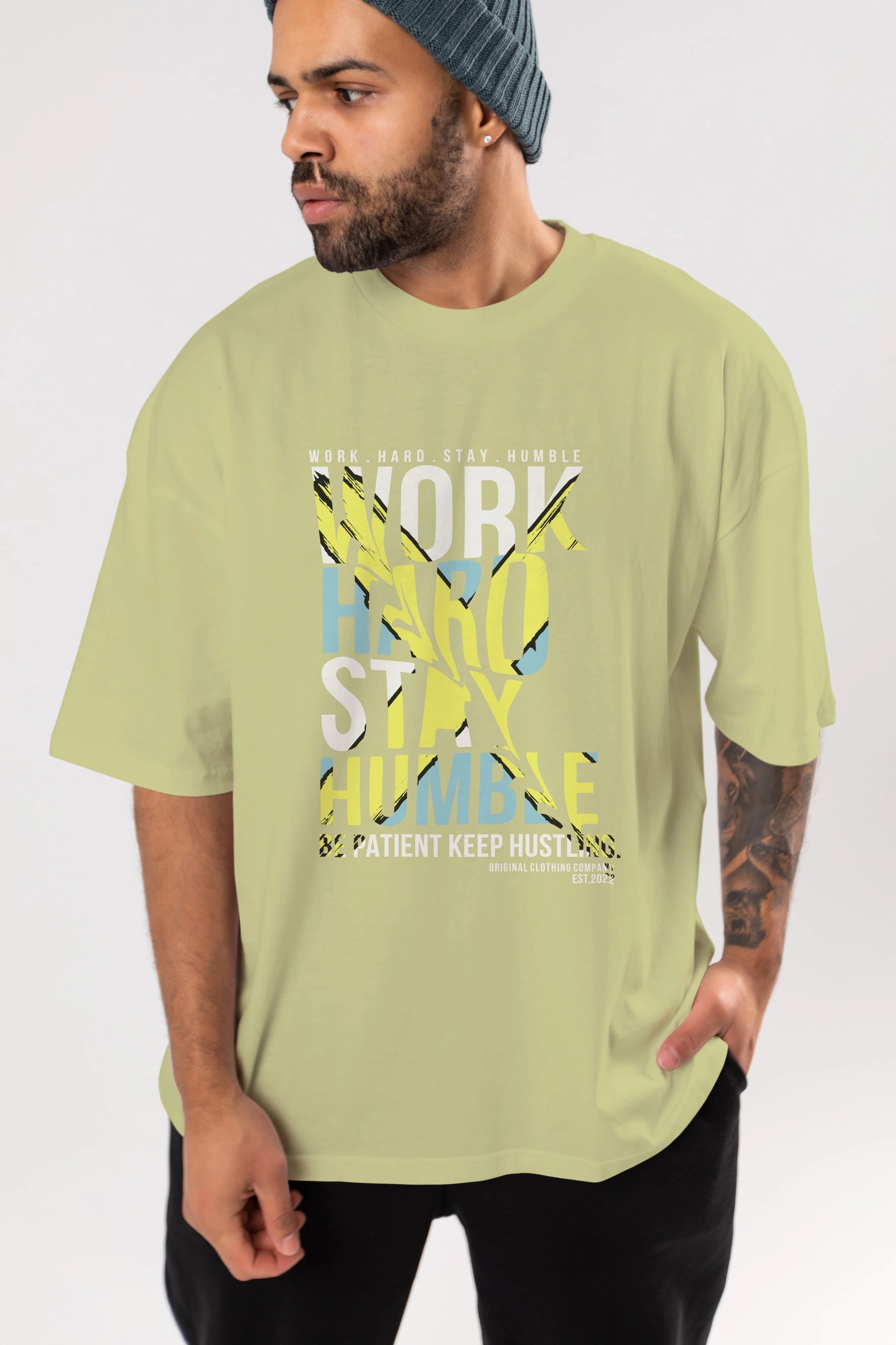 Work Hard Stay Humble Ön Baskılı Oversize t-shirt Erkek Kadın Unisex