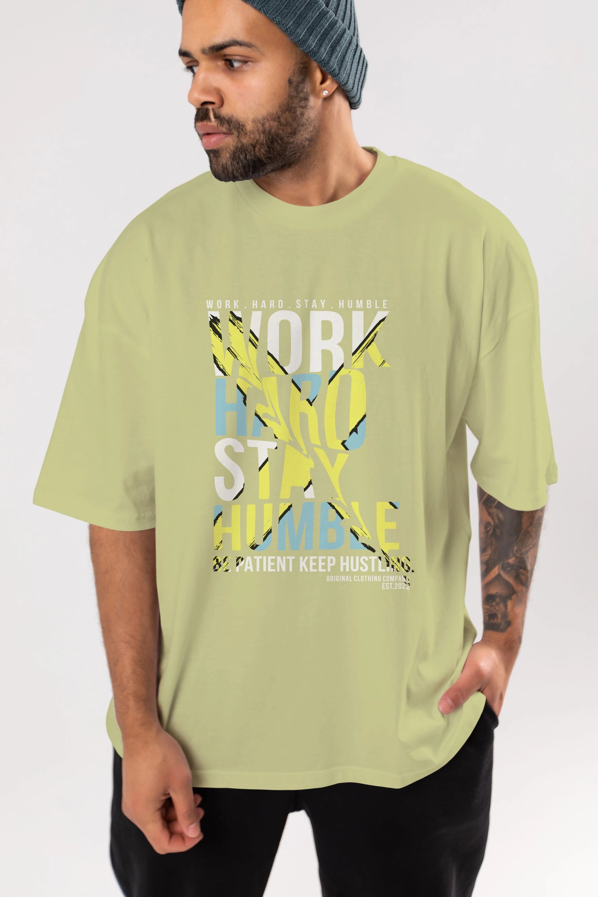 Work Hard Stay Humble Ön Baskılı Oversize t-shirt Erkek Kadın Unisex
