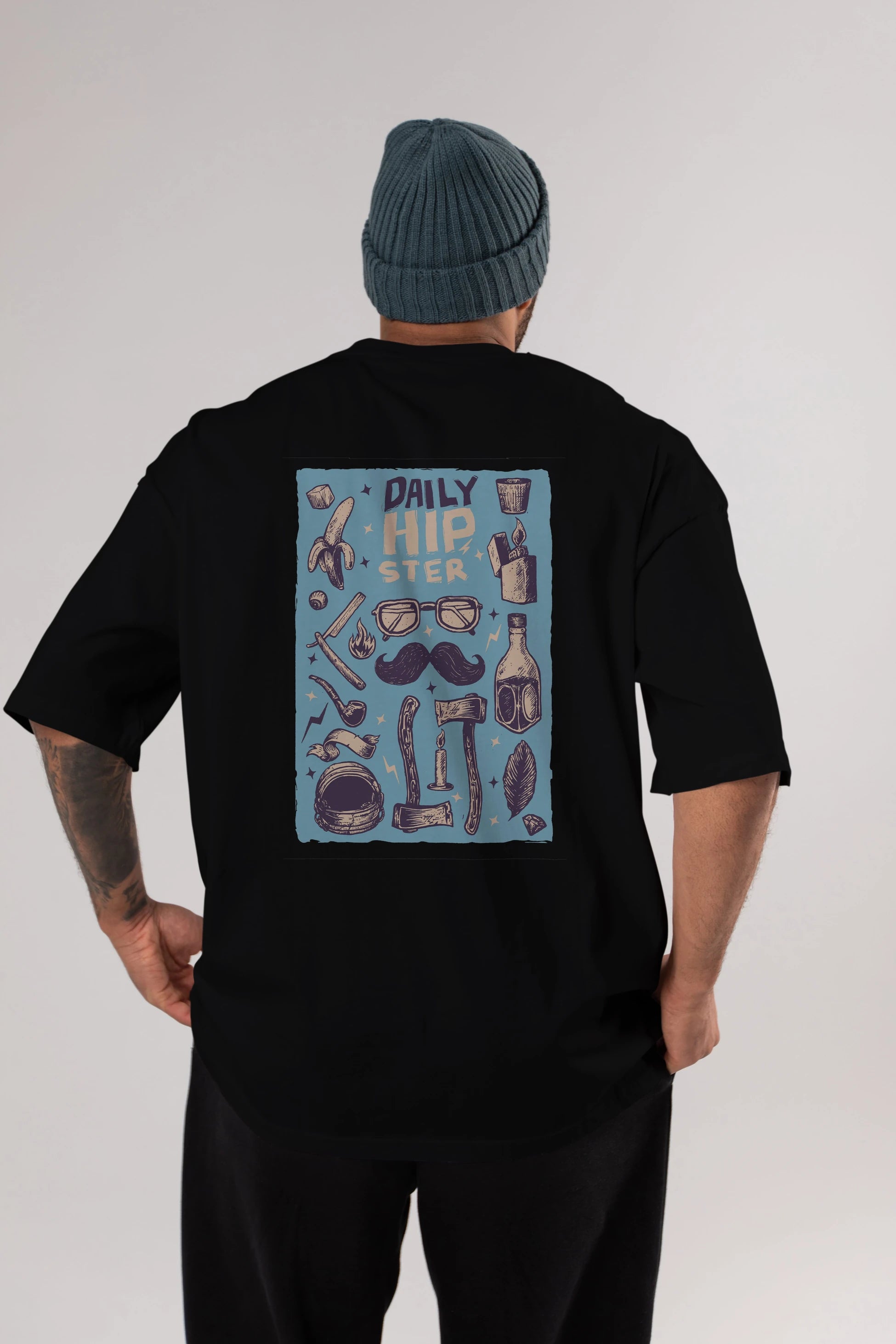Hipster Arka Baskılı Oversize t-shirt Erkek Kadın Unisex %100 Pamuk