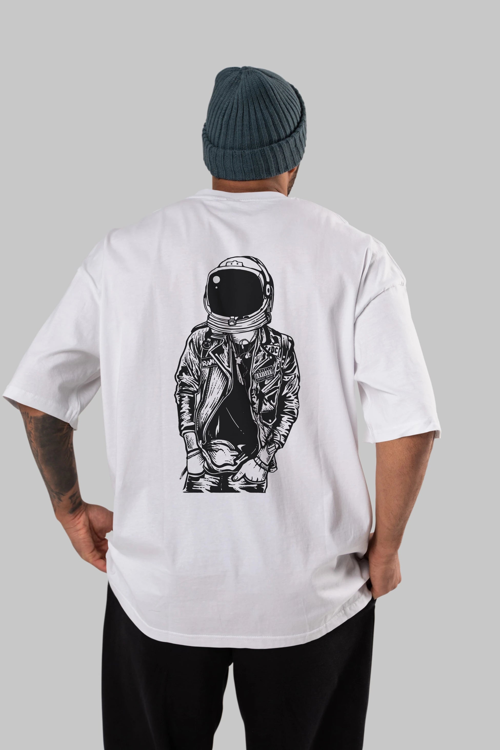 Astronaut Punkster Arka Baskılı Oversize t-shirt Erkek Kadın Unisex %100 Pamuk