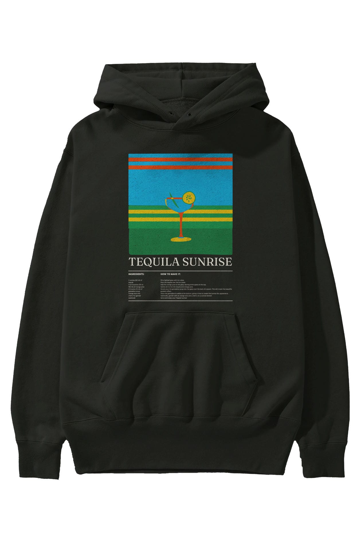 Tequila Sunrise Kokteyl ön Baskılı Hoodie Oversize Kapüşonlu Sweatshirt Erkek Kadın